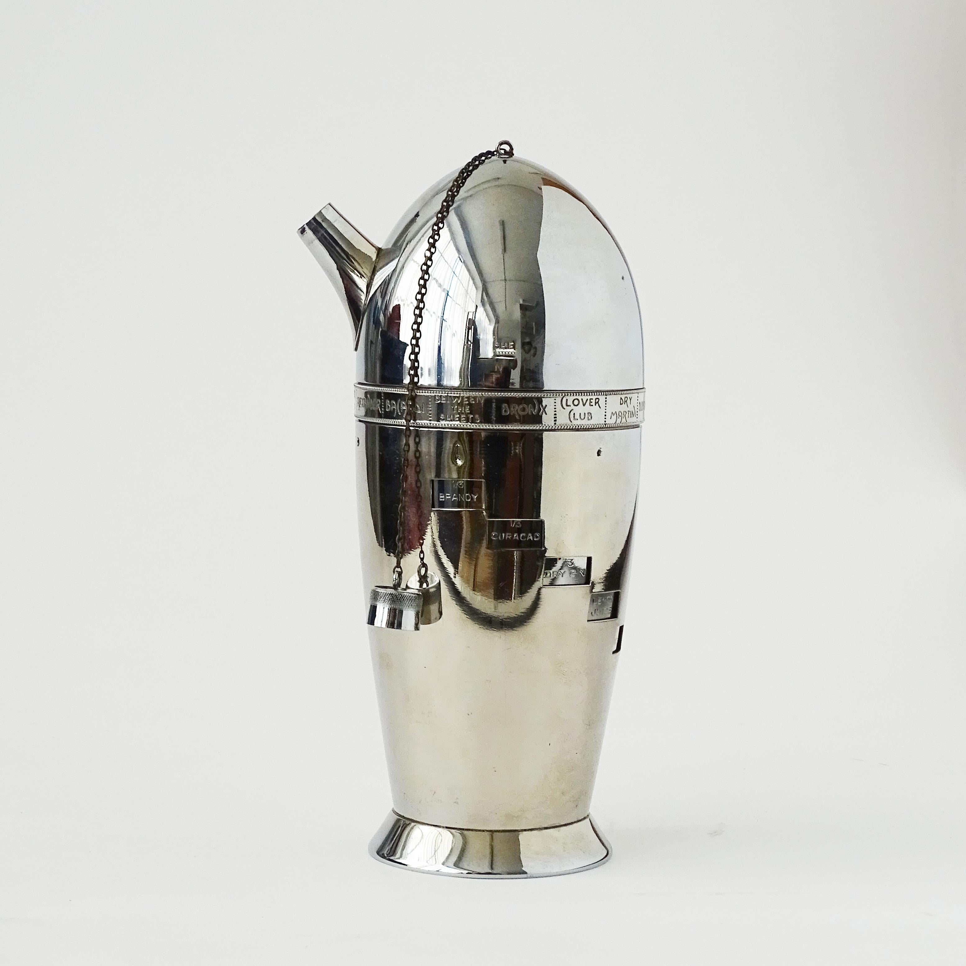 Seltene italienische Art Deco 1940er Jahre Bullet Rezept Cocktail Shaker im Angebot 1