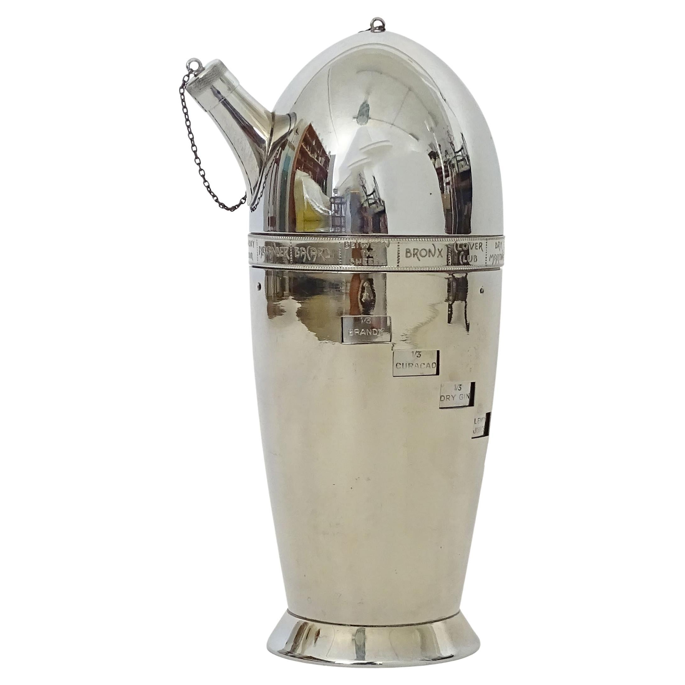 Seltene italienische Art Deco 1940er Jahre Bullet Rezept Cocktail Shaker im Angebot