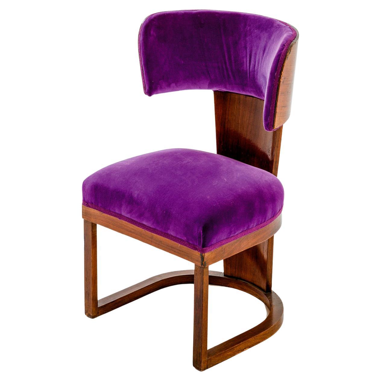 Rare Italian Art Deco Armchair by Ernesto Lapadula in Purple Velvet For Sale