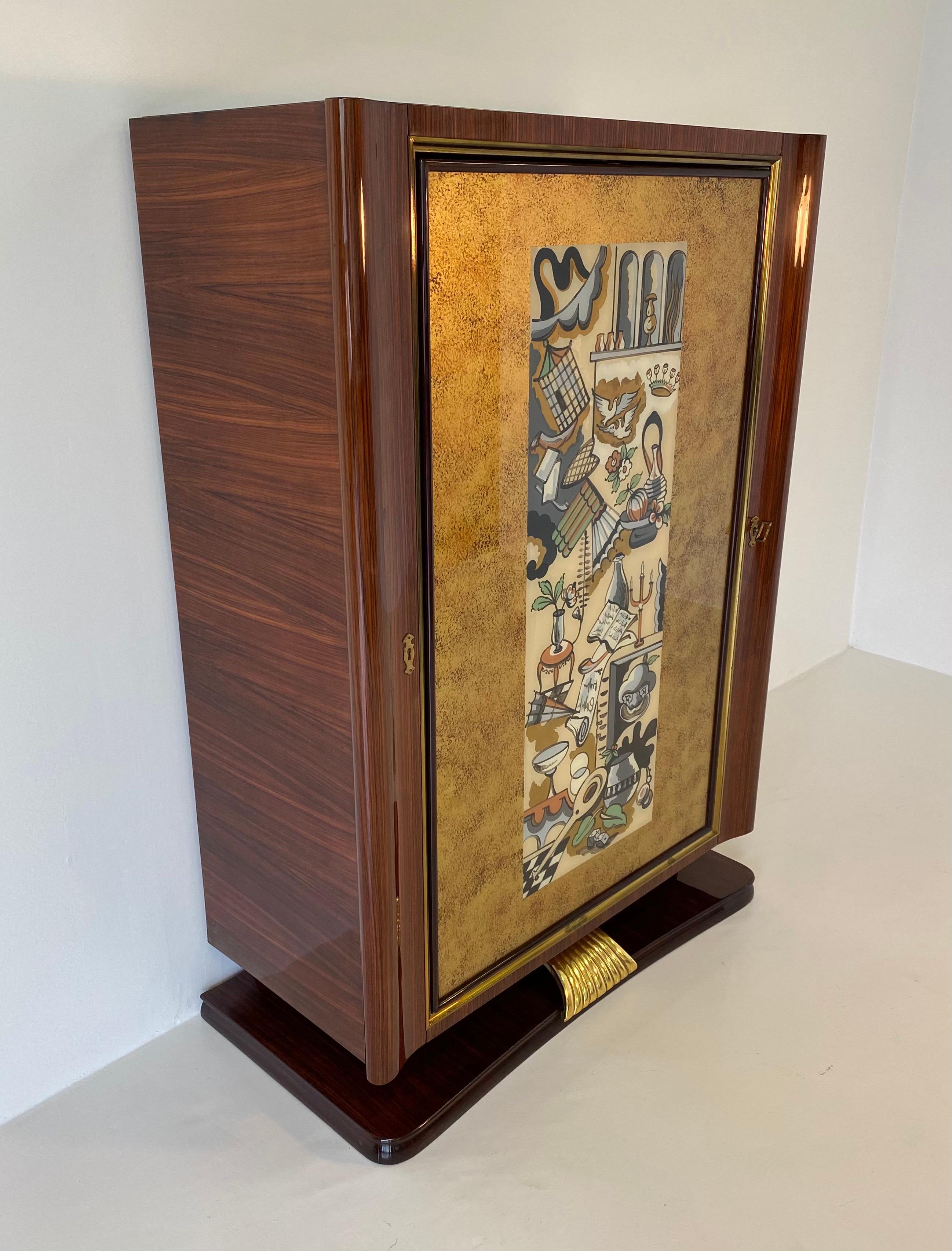 Brass Rare Italian Art Deco Bar Cabinet by Vittorio Dassi , 1950s