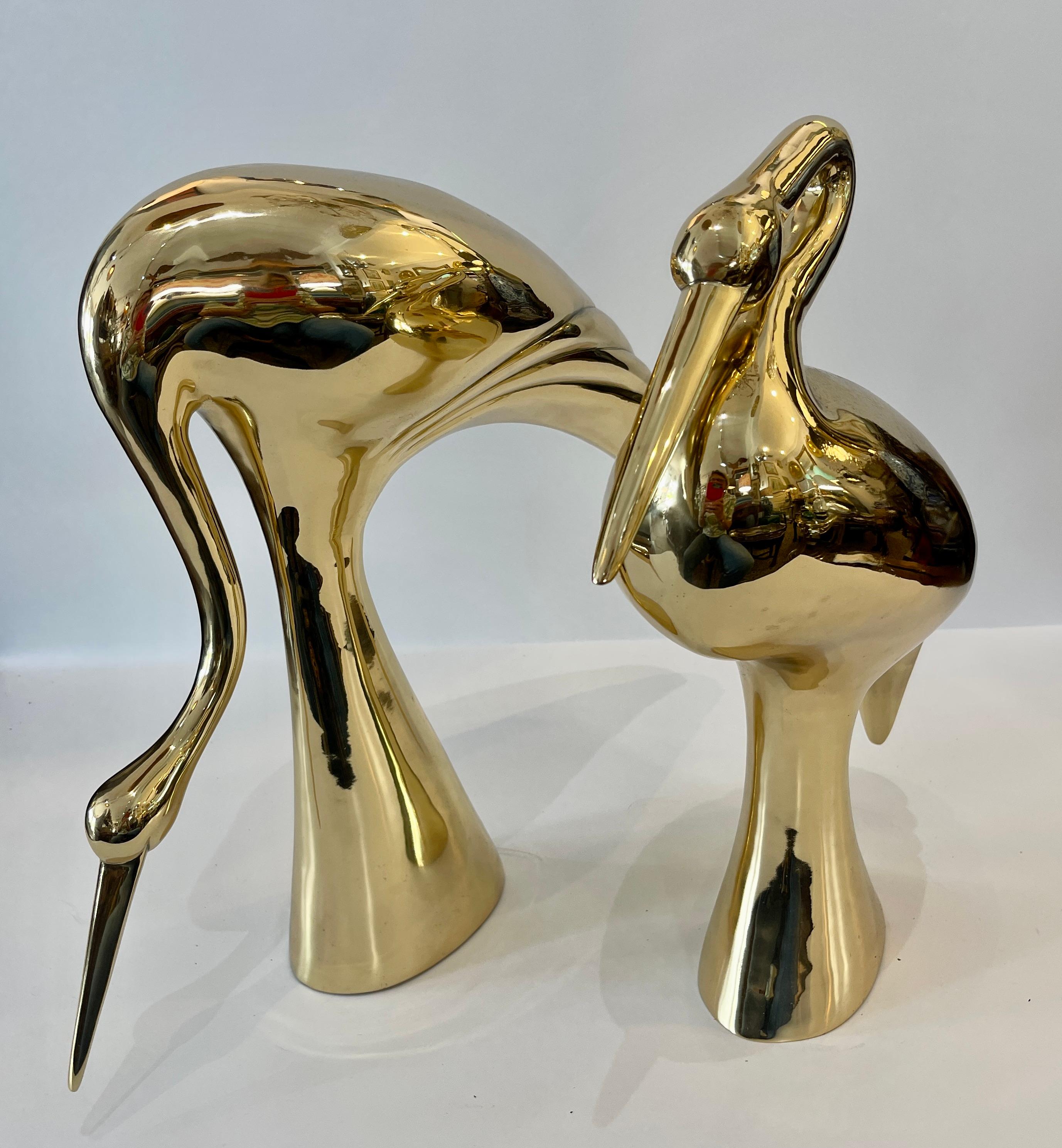 Rare sculture di gru in ottone Art Deco di grandi dimensioni, set, anni '60. in vendita 2