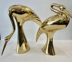 Rare Italian Art Deco Large Brass Crane Sculptures, Set, 1960s.
