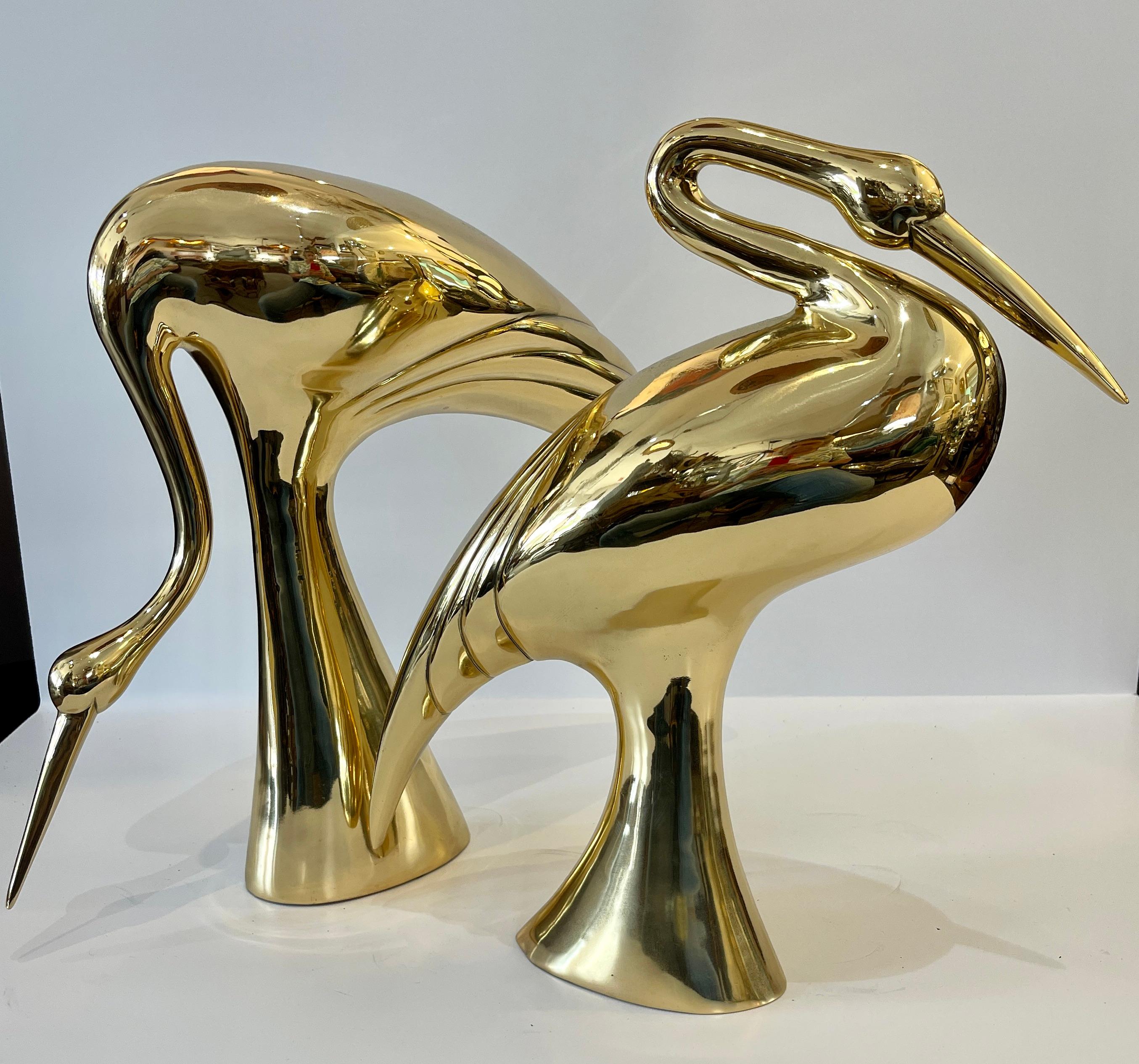 Rare sculture di gru in ottone Art Deco di grandi dimensioni, set, anni '60. In condizioni buone in vendita a West Palm Beach, FL