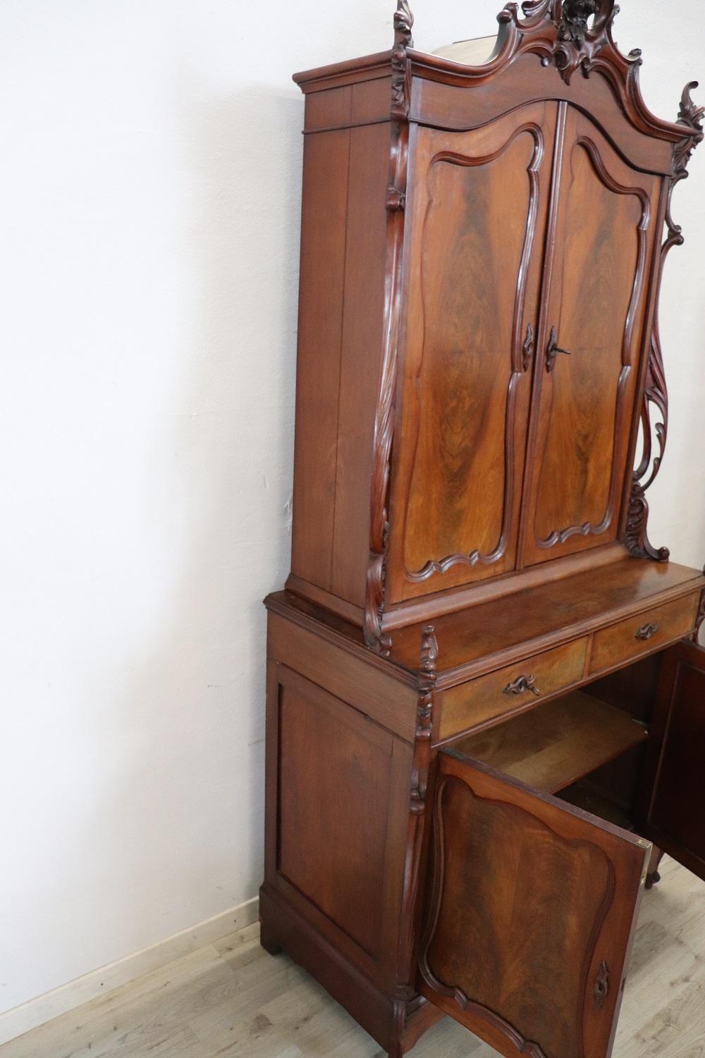 Rare Italian Art Nouveau Carved Mahogany Sideboard or Cabinet 5