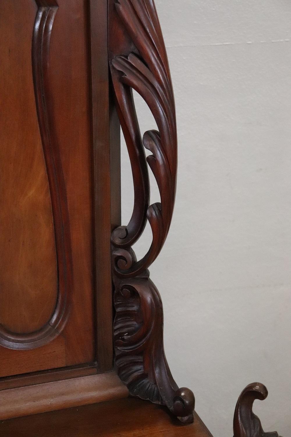 Late 19th Century Rare Italian Art Nouveau Carved Mahogany Sideboard or Cabinet