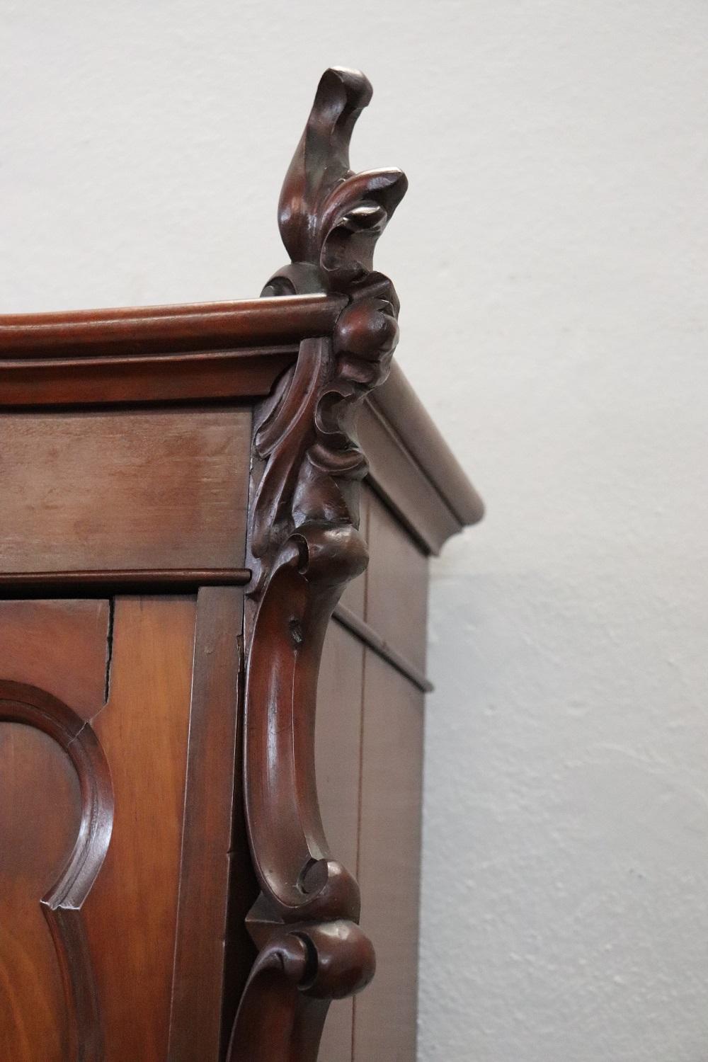 Walnut Rare Italian Art Nouveau Carved Mahogany Sideboard or Cabinet