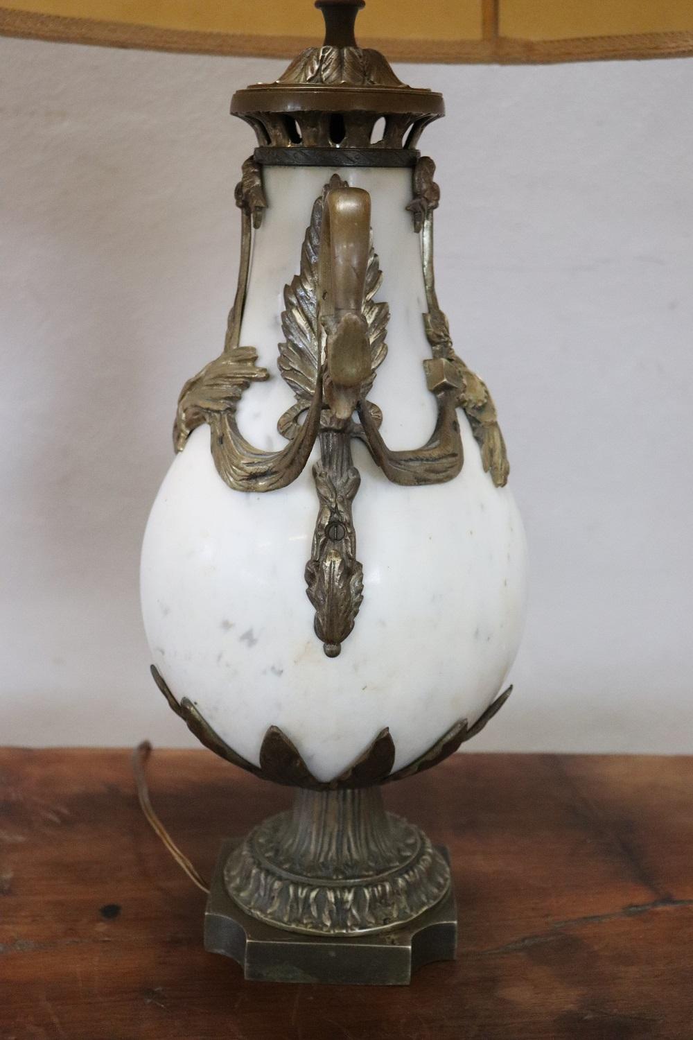 Rare Italian Art Nouveau White Marble and Gilded Bronze Pair fo Table Lamps 2