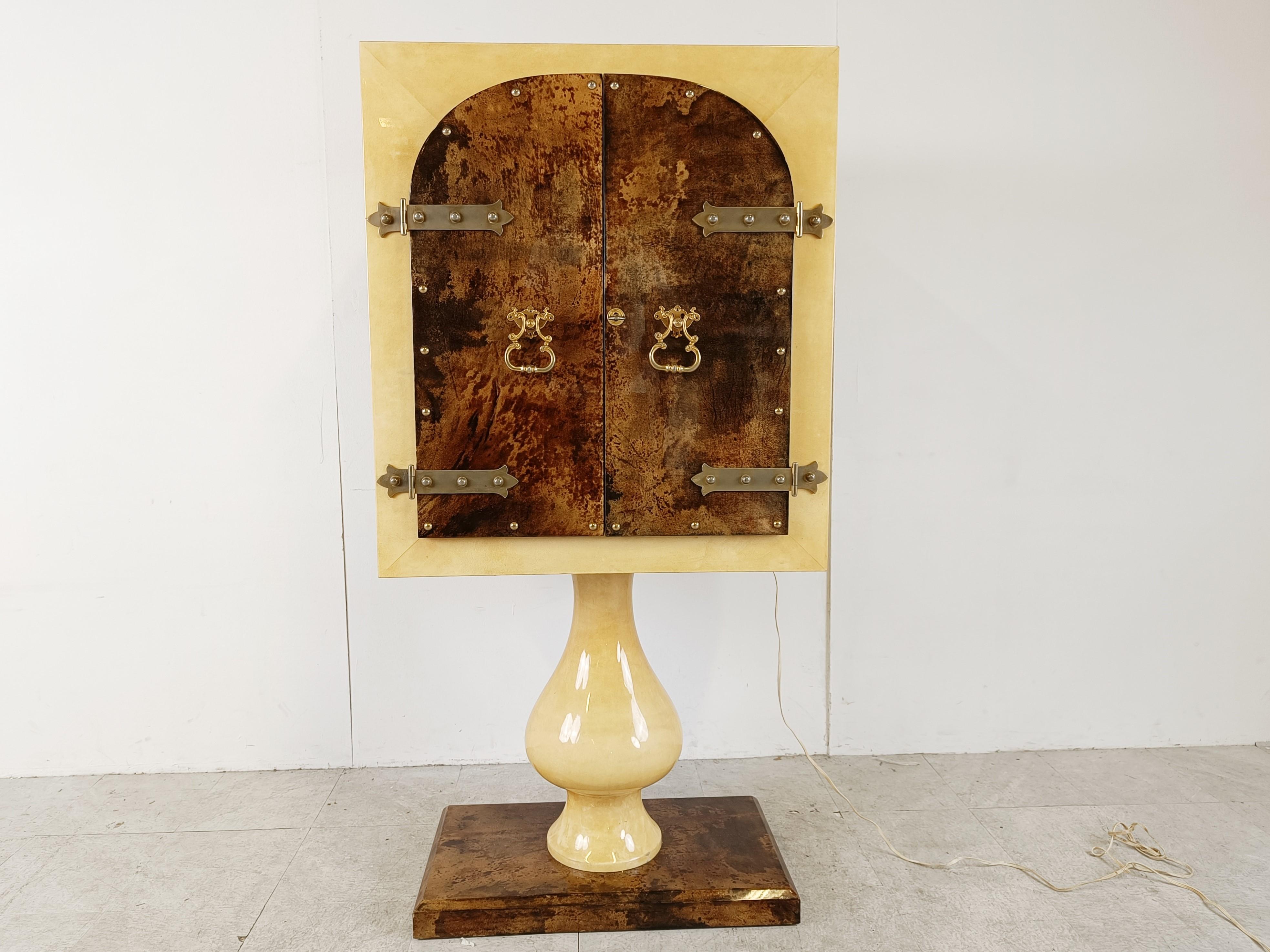 Brass Rare Italian bar cabinet by Aldo Tura, 1960s For Sale