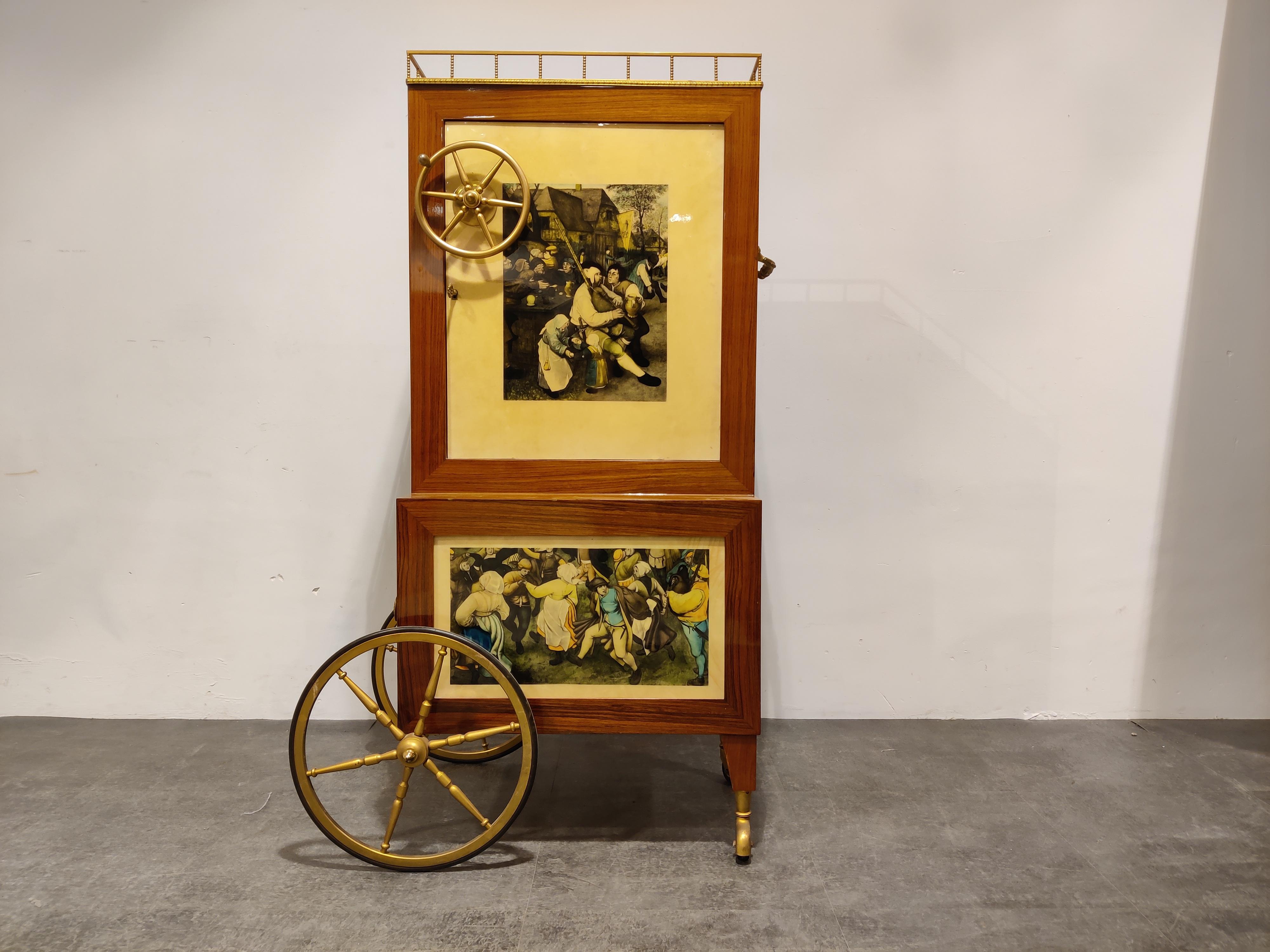 Rare Italian Bar Cabinet on Wheels Cart by Aldo Tura, 1960s 3