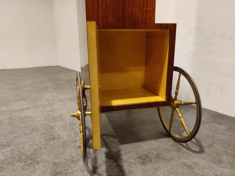 Mid-20th Century Rare Italian Bar Cabinet on Wheels Cart by Aldo Tura, 1960s