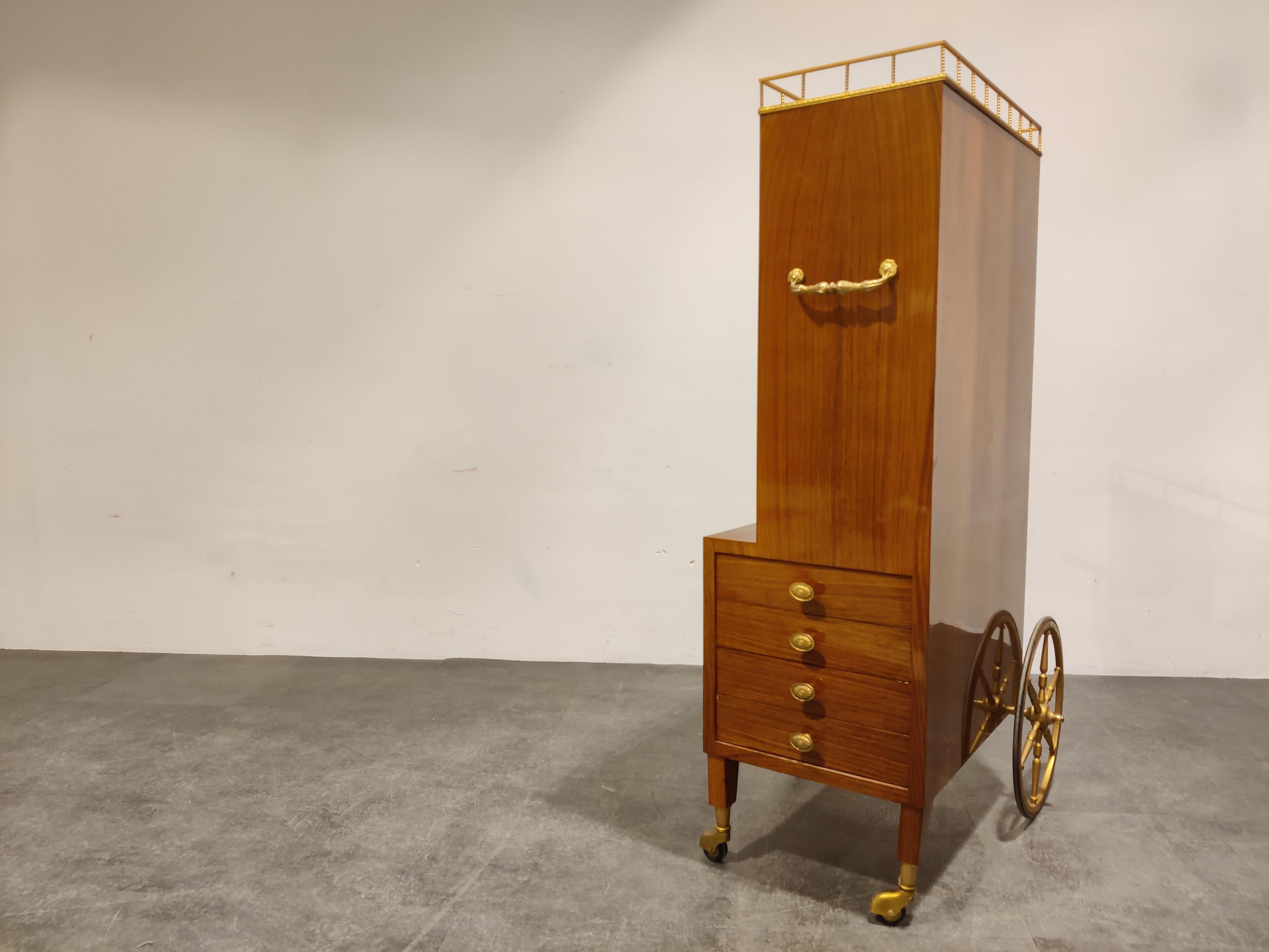 Brass Rare Italian Bar Cabinet on Wheels Cart by Aldo Tura, 1960s