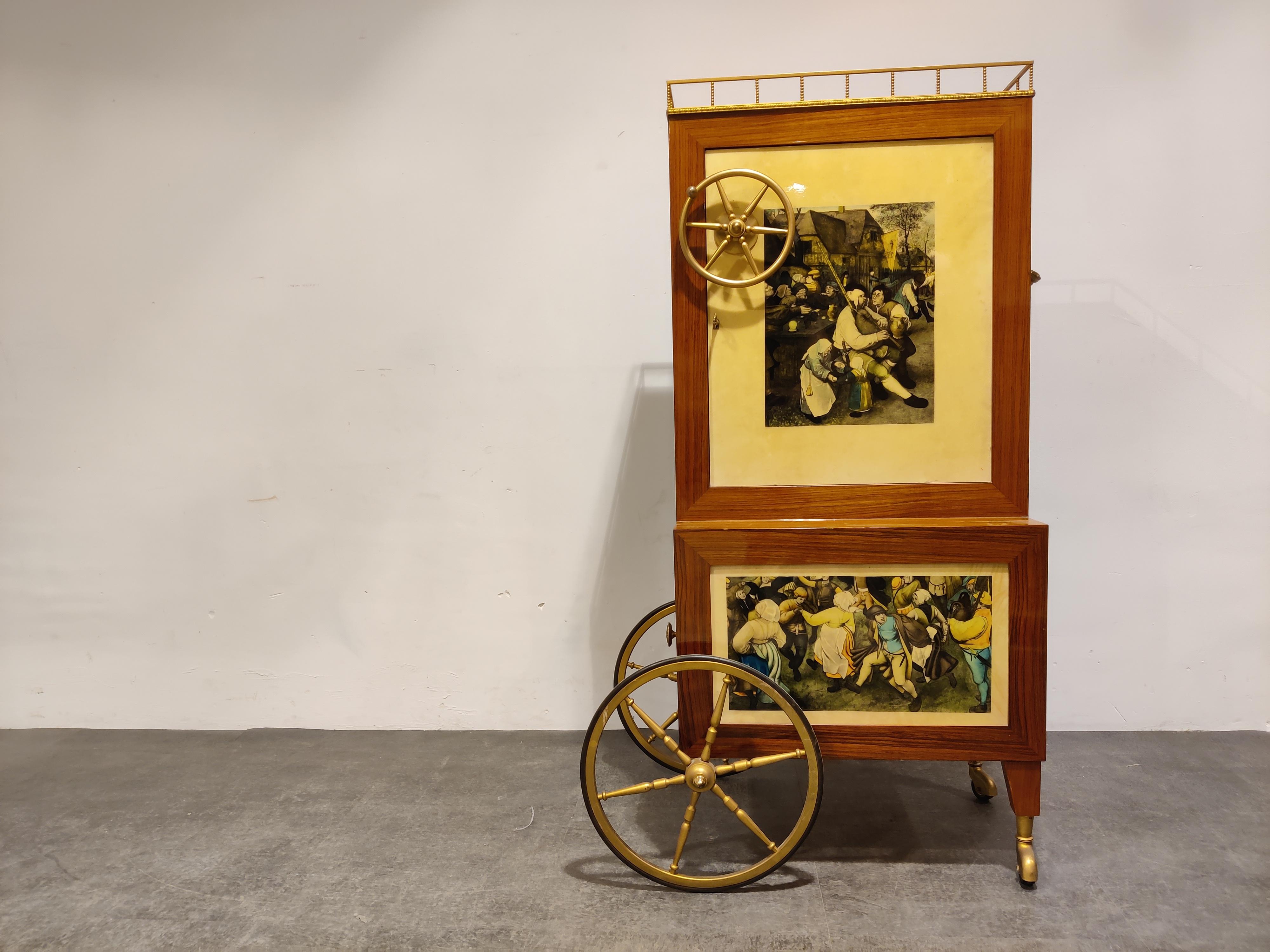 Rare Italian Bar Cabinet on Wheels Cart by Aldo Tura, 1960s 2
