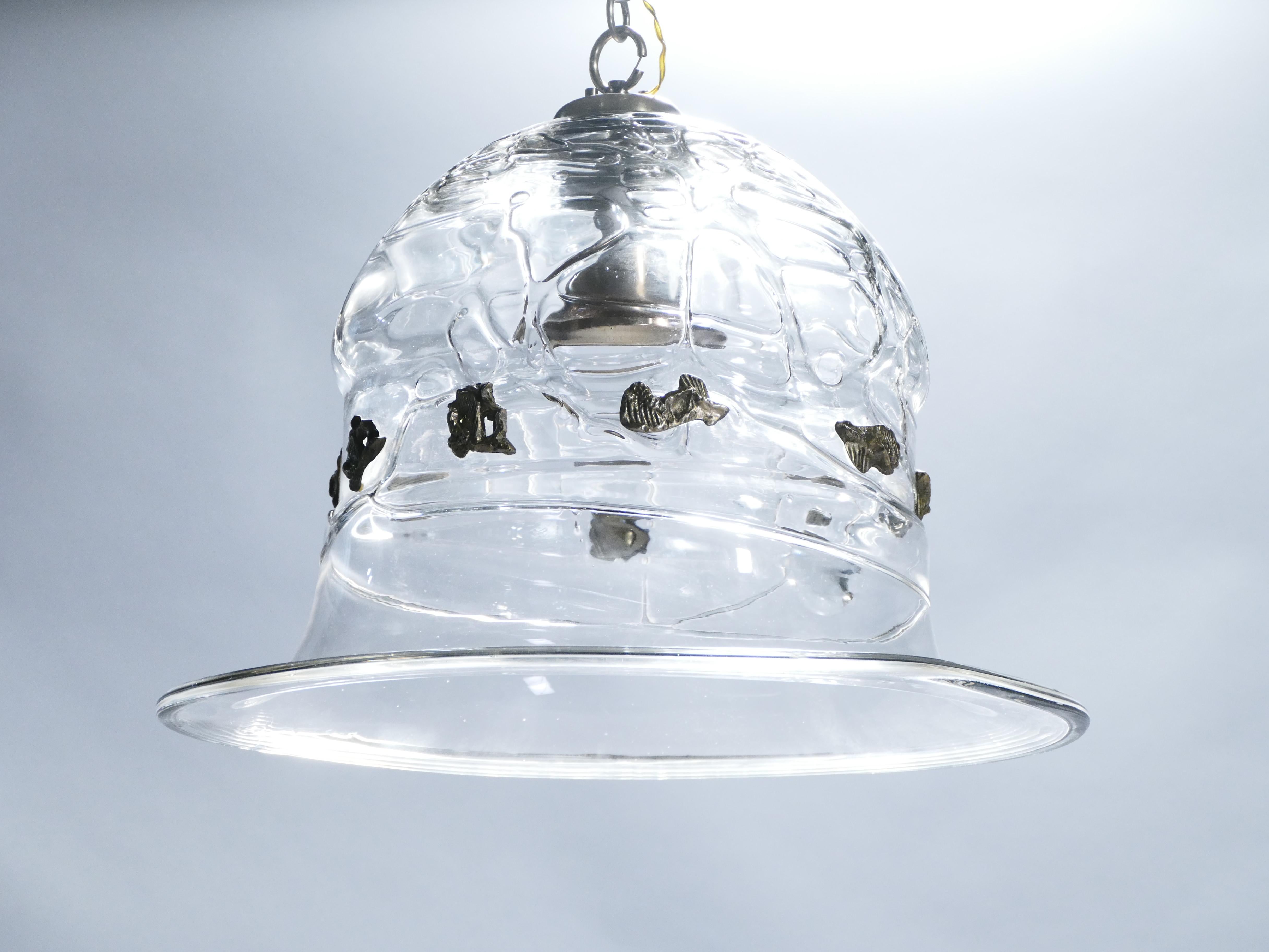Rare Italian Barovier & Toso Murano Glass and Brass Bell Jar Chandelier, 1950 In Good Condition In Paris, IDF