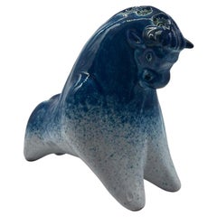 Rare taureau italien de l'époque Bitossi en céramique émaillée turquoise