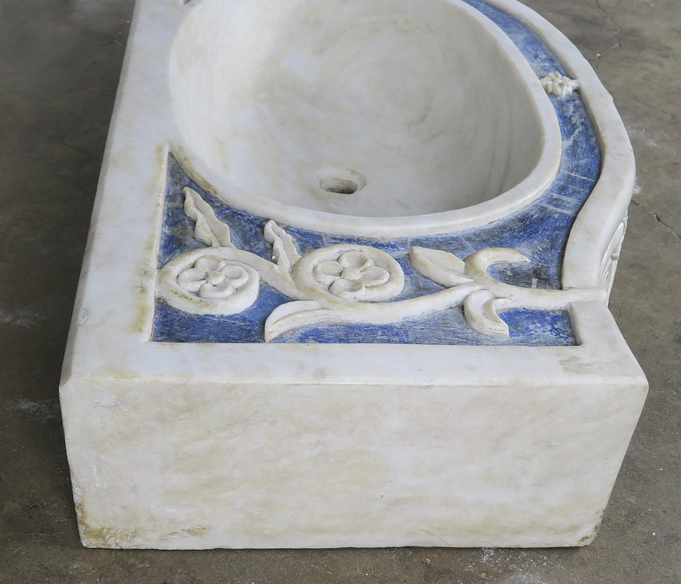 Rare Italian Blue and White Carrera Marble Sink 2