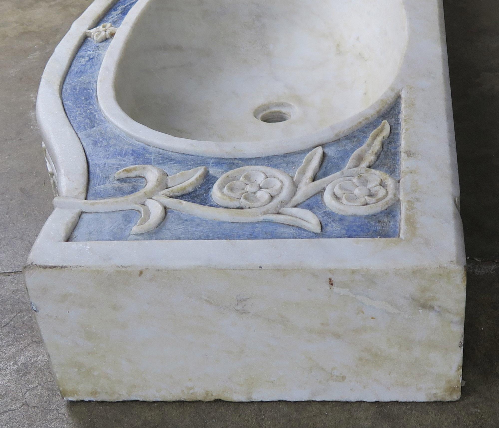 Rare Italian Blue and White Carrera Marble Sink 3