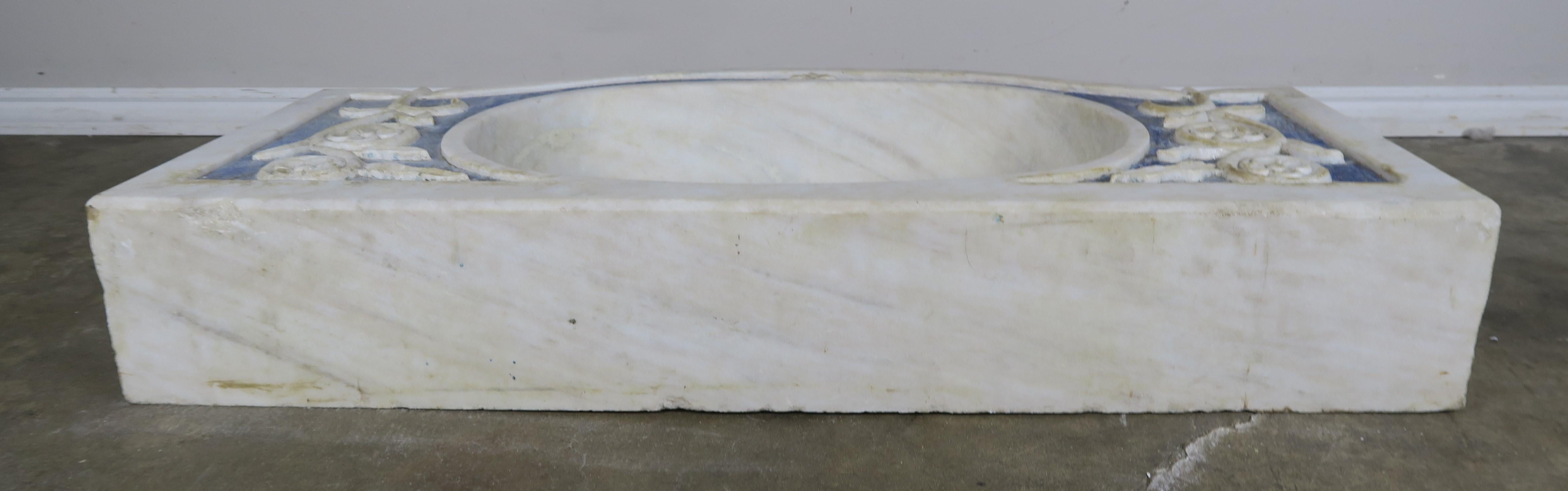 Rare Italian Blue and White Carrera Marble Sink 4