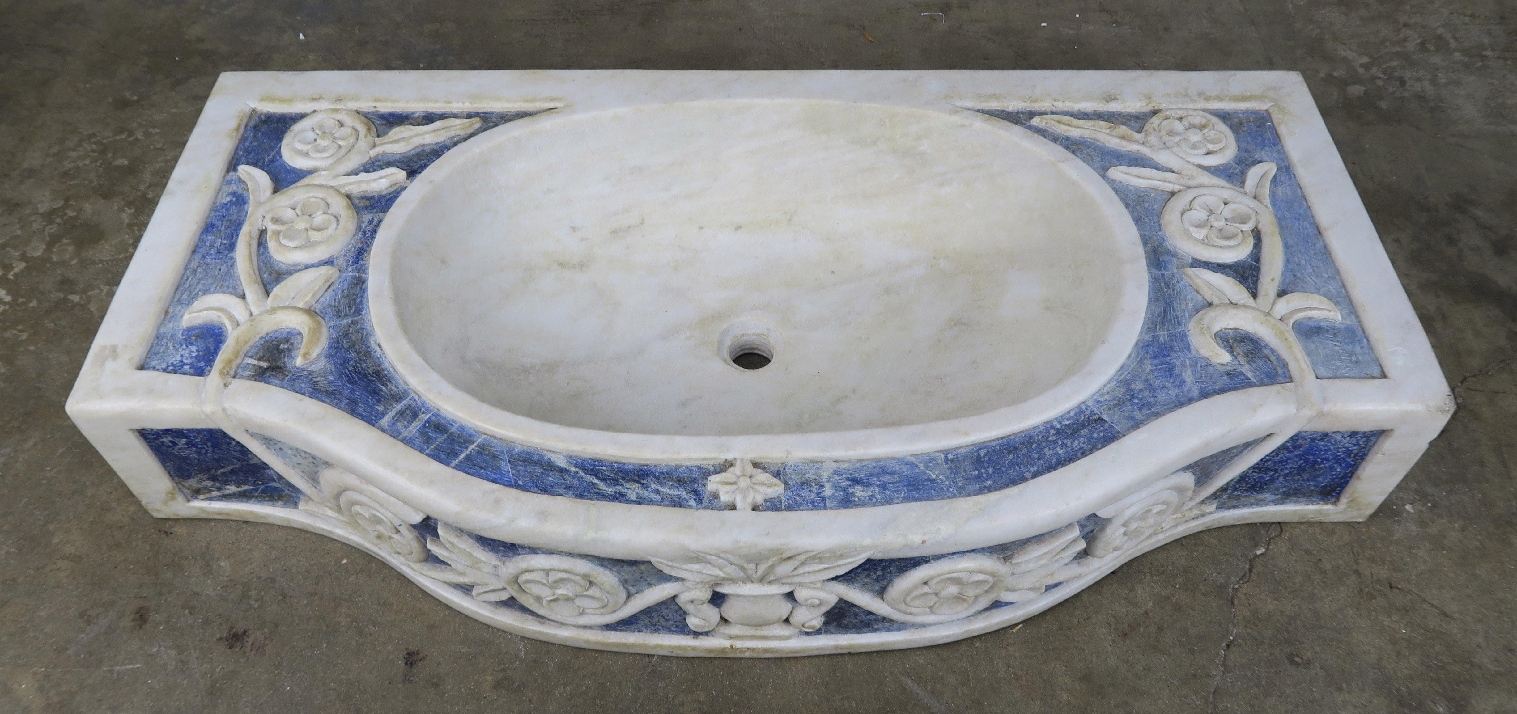 Rare Italian Blue and White Carrera Marble Sink 6