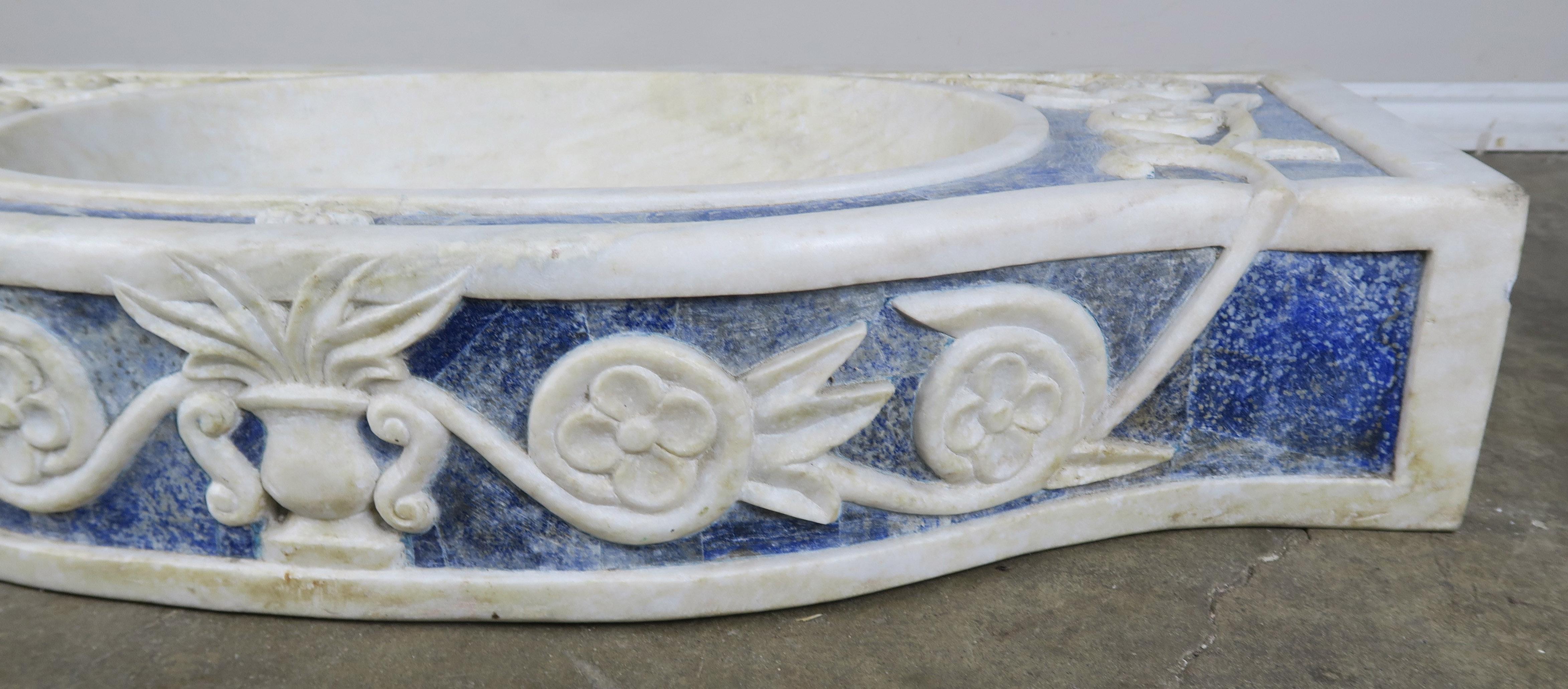 Baroque Rare Italian Blue and White Carrera Marble Sink