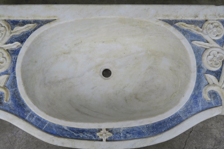 Rare Italian Blue and White Carrera Marble Sink For Sale ...