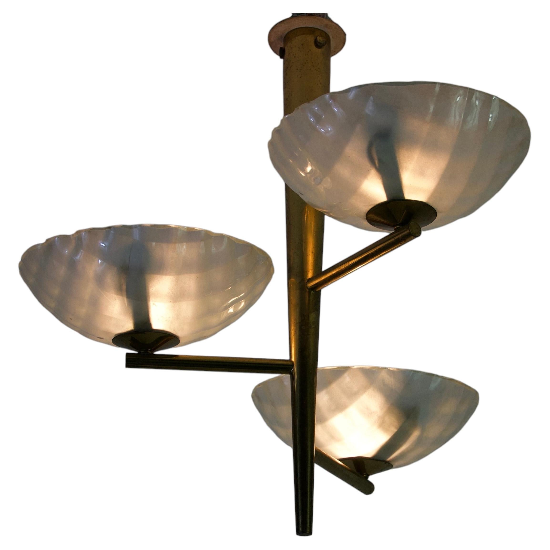 Rare Italian Brass and Glass Chandelier, 1950s