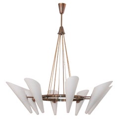 Rare Italian Brass Ceiling Lamp Glass Opalino 1950s Arredoluce Angelo Lelii