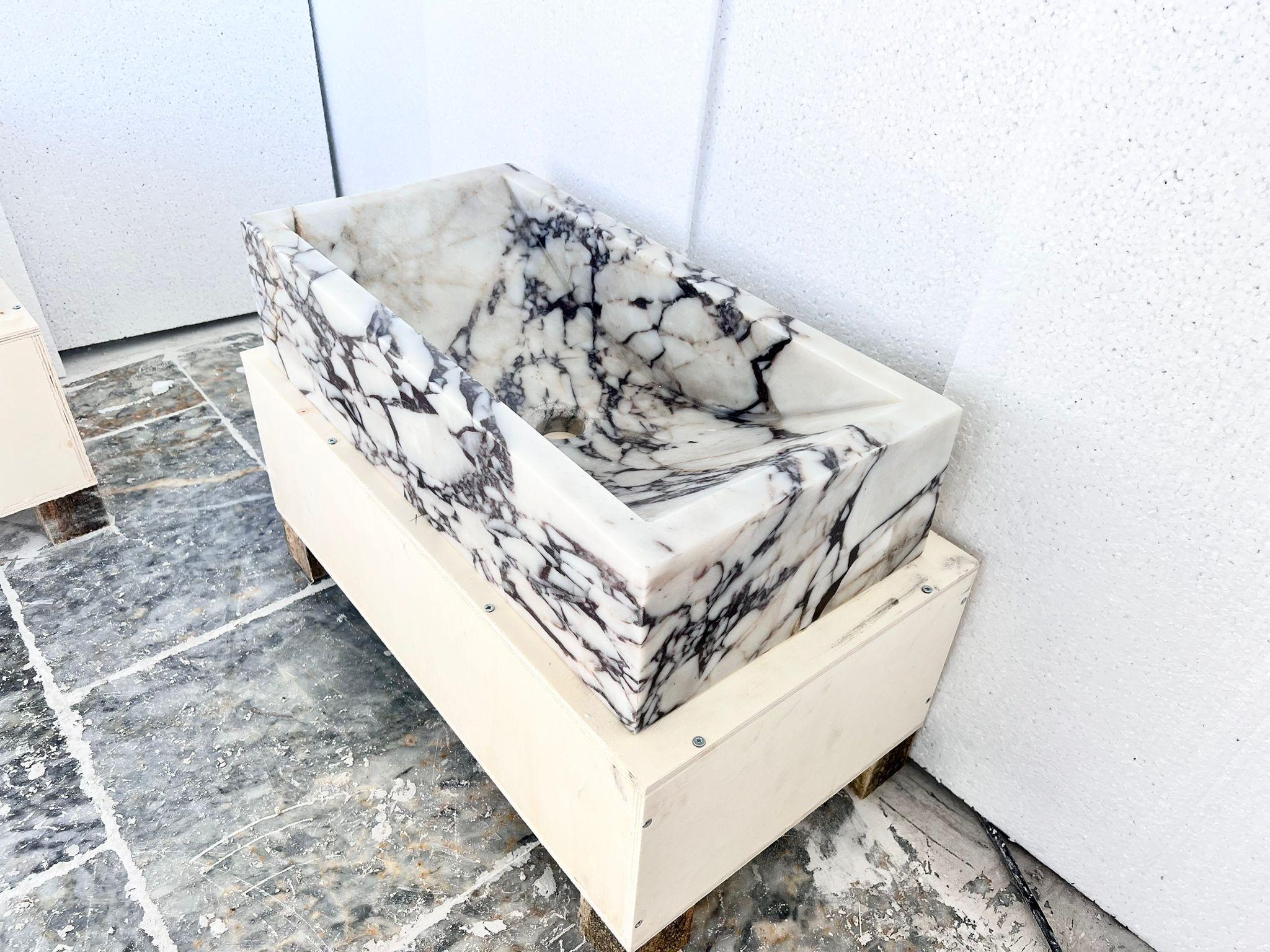 Rare Italian Calacatta Viola Marble Sink – Custom Shape Luxury Bathroom Basin For Sale 2