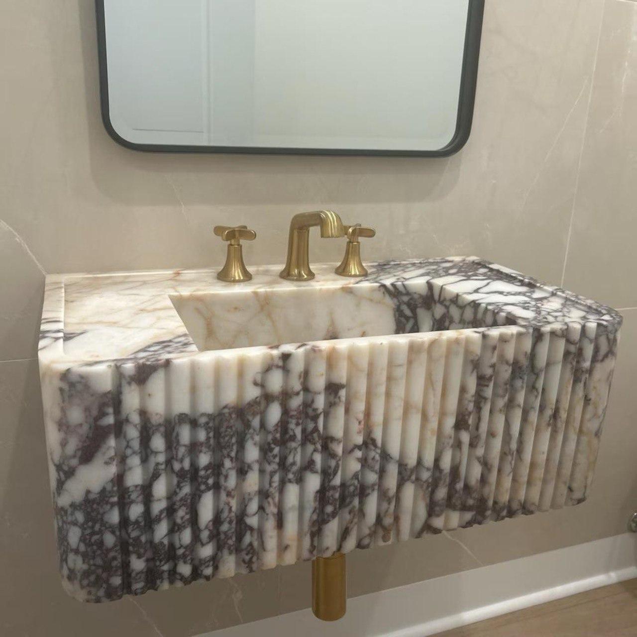Rare Italian Calacatta Viola Marble Sink – Custom Shape Luxury Bathroom Basin For Sale 6