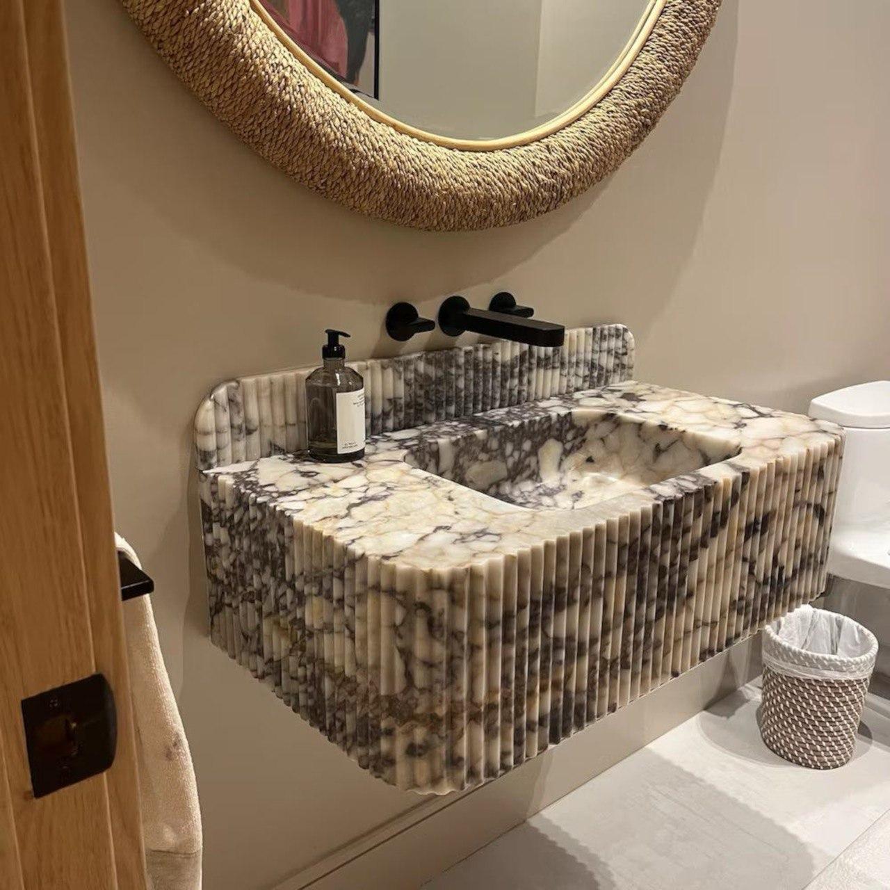 Baroque Rare Italian Calacatta Viola Marble Sink – Custom Shape Luxury Bathroom Basin For Sale