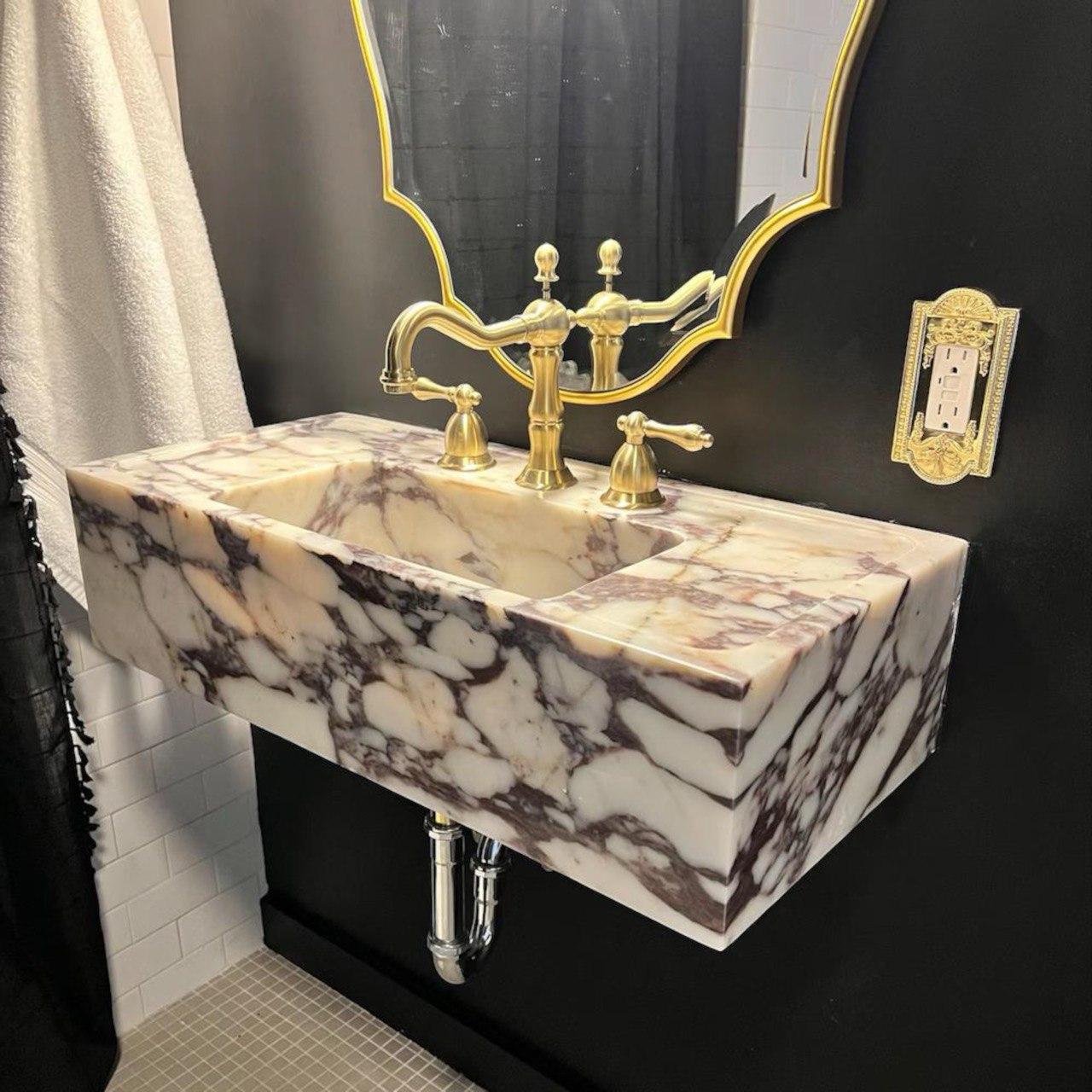 Turkish Rare Italian Calacatta Viola Marble Sink – Custom Shape Luxury Bathroom Basin For Sale