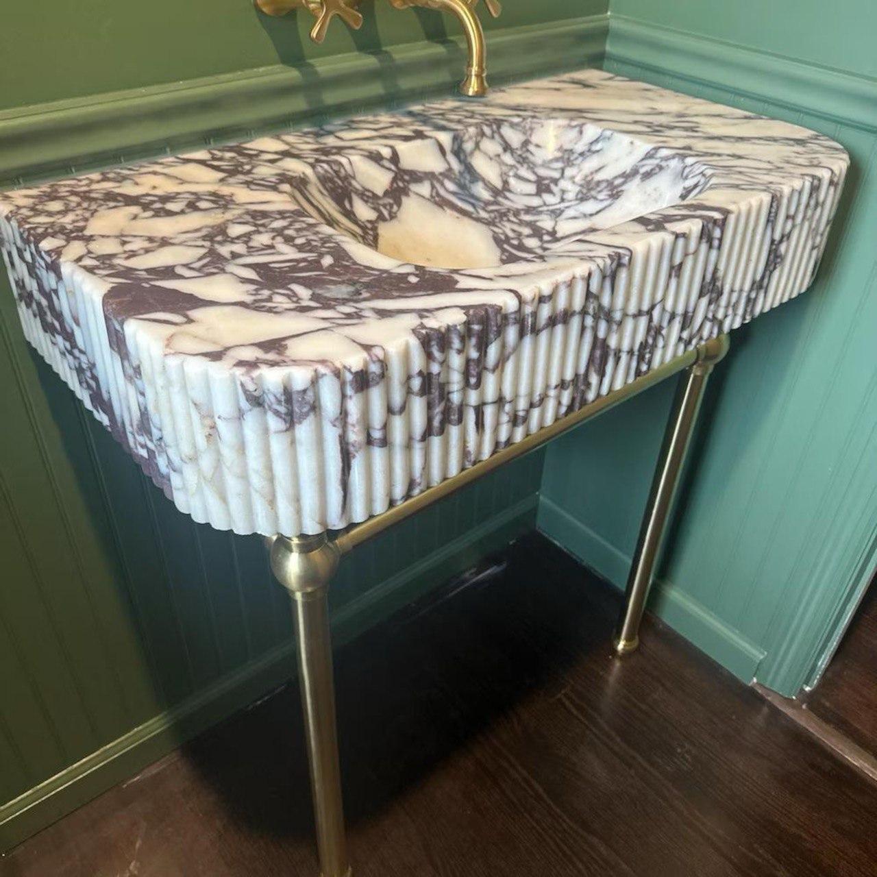Brushed Rare Italian Calacatta Viola Marble Sink – Custom Shape Luxury Bathroom Basin For Sale