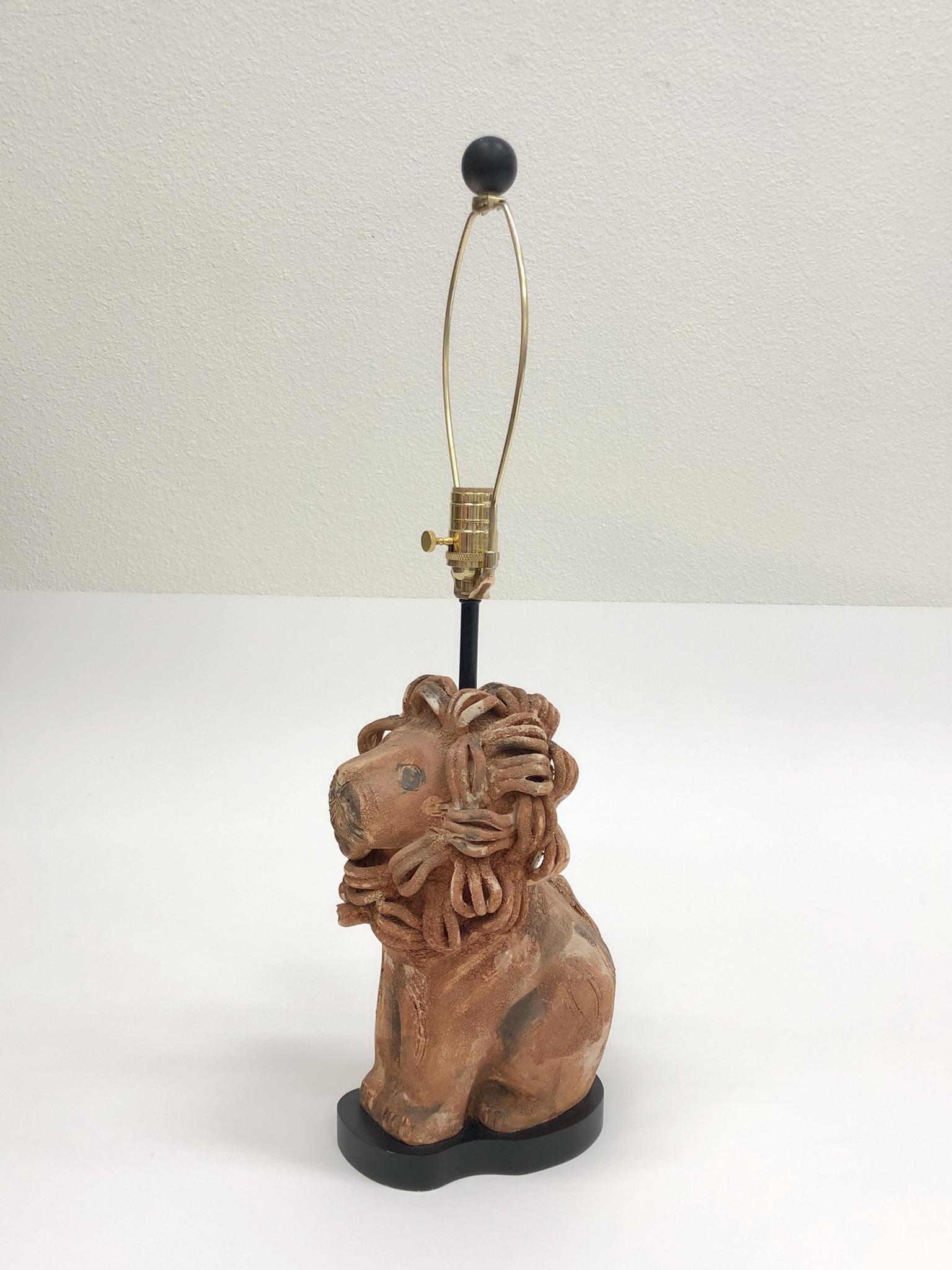 Rare Italian Ceramic Lion Table Lamp by Aldo Londi for Bitossi 5