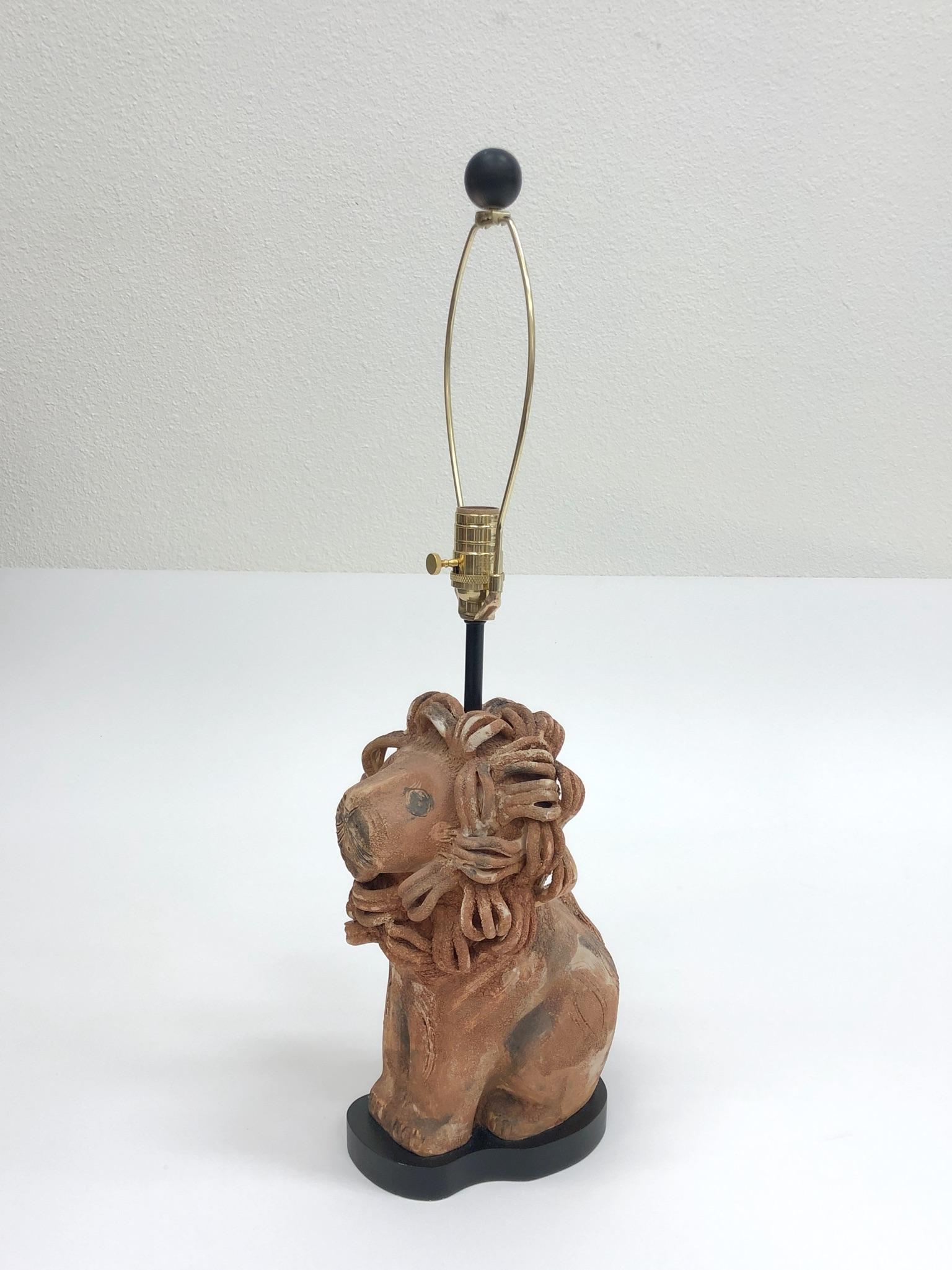 Rare Italian Ceramic Lion Table Lamp by Aldo Londi for Bitossi 7