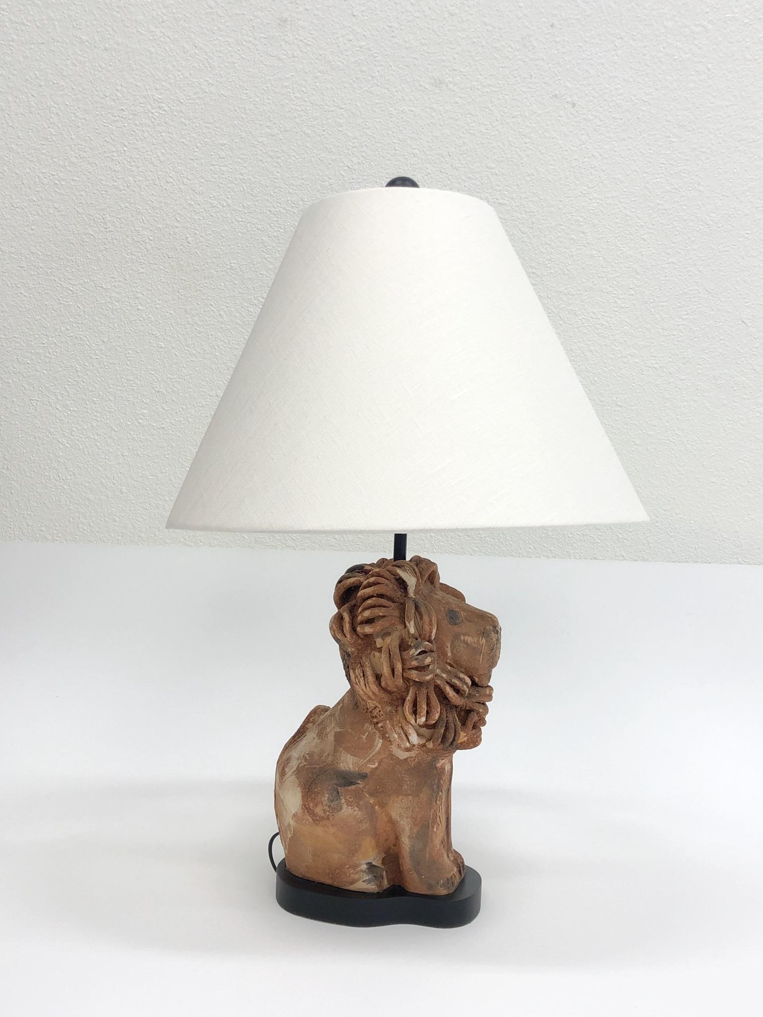 Modern Rare Italian Ceramic Lion Table Lamp by Aldo Londi for Bitossi