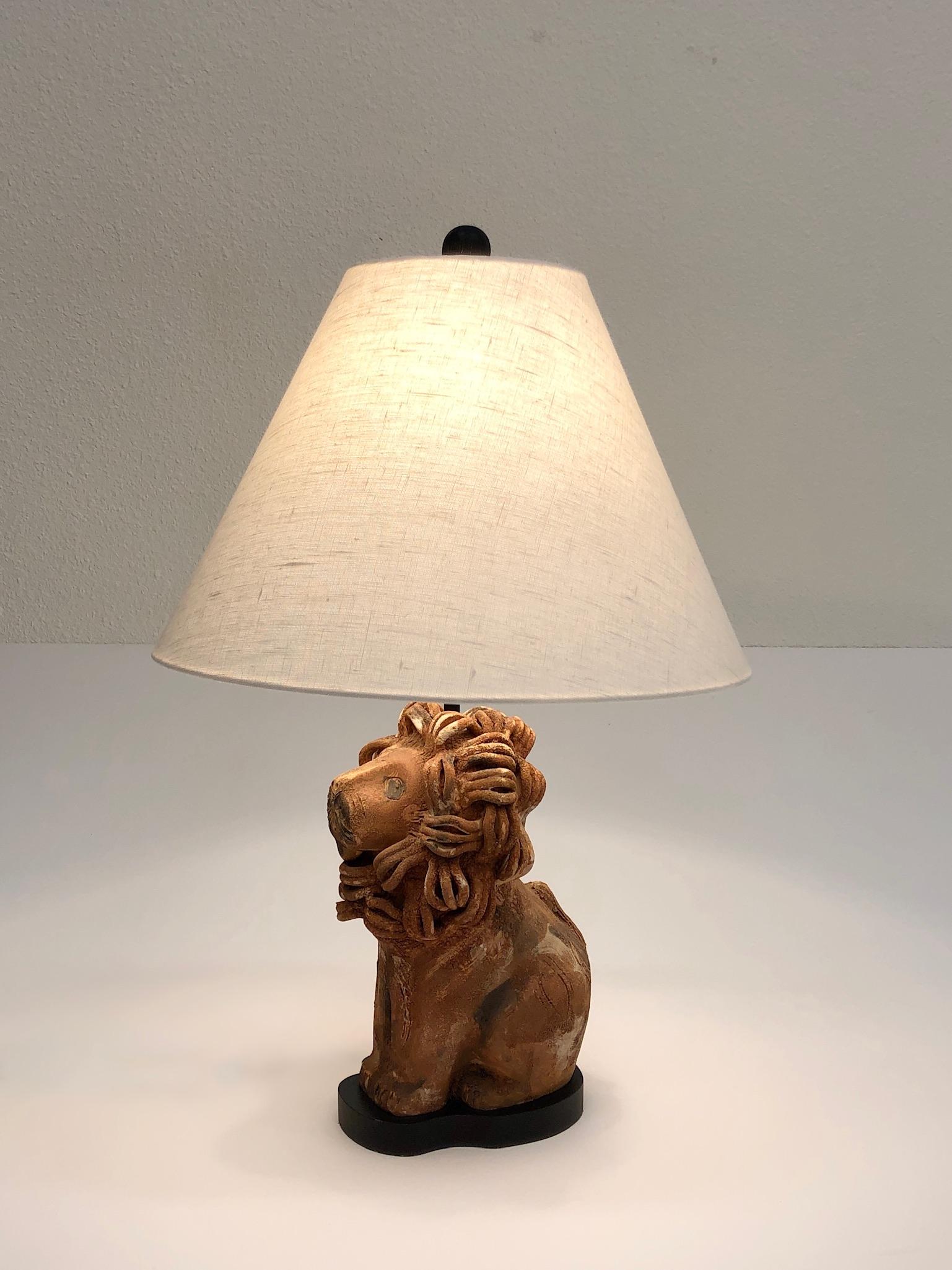 Rare Italian Ceramic Lion Table Lamp by Aldo Londi for Bitossi 1