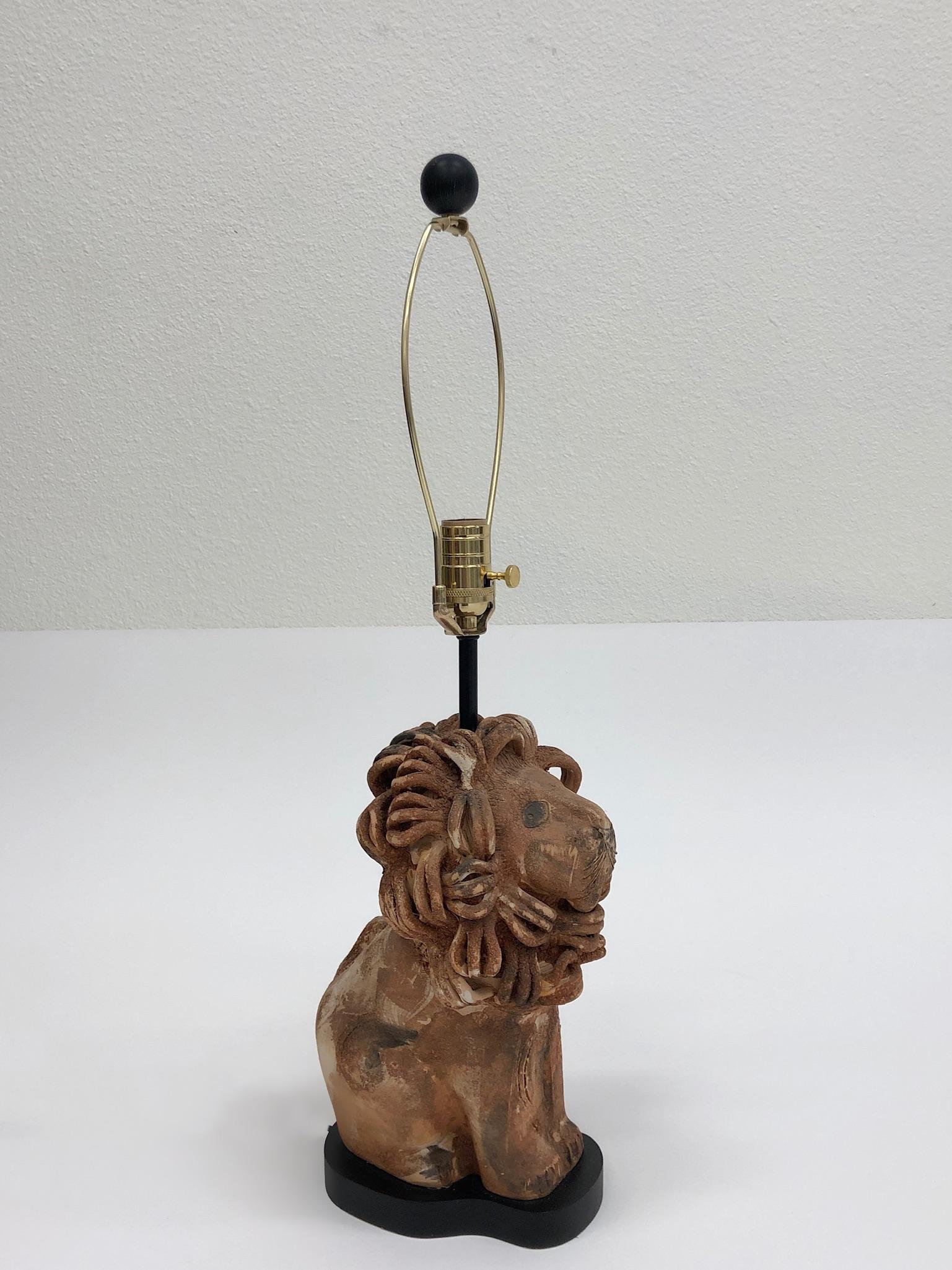 Rare Italian Ceramic Lion Table Lamp by Aldo Londi for Bitossi 3