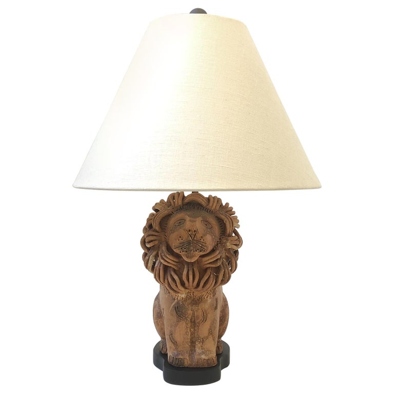 Rare Italian Ceramic Lion Table Lamp by Aldo Londi for Bitossi For Sale