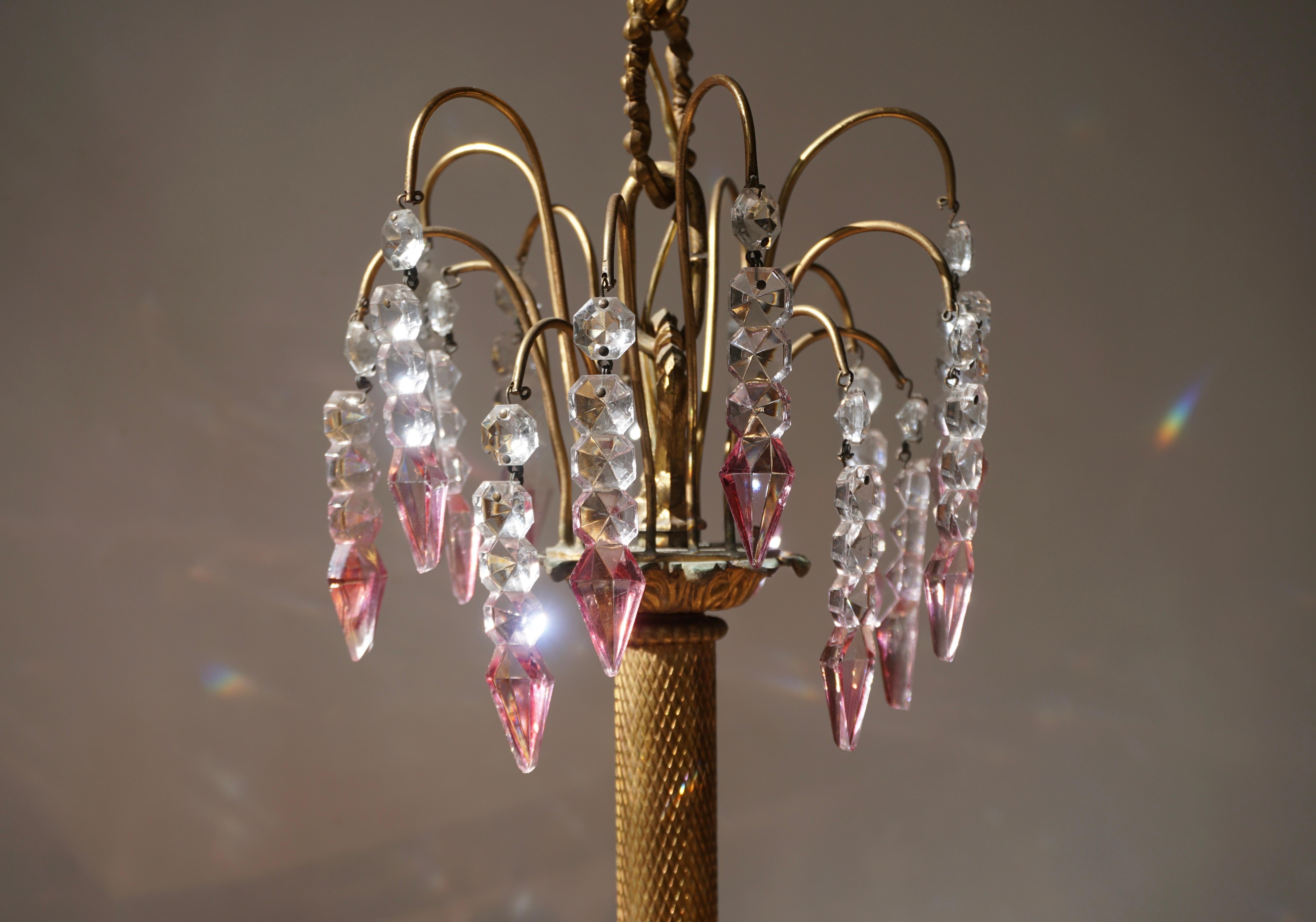 Rare Italian Chandelier with Pink Crystals and Pink Roses For Sale 5