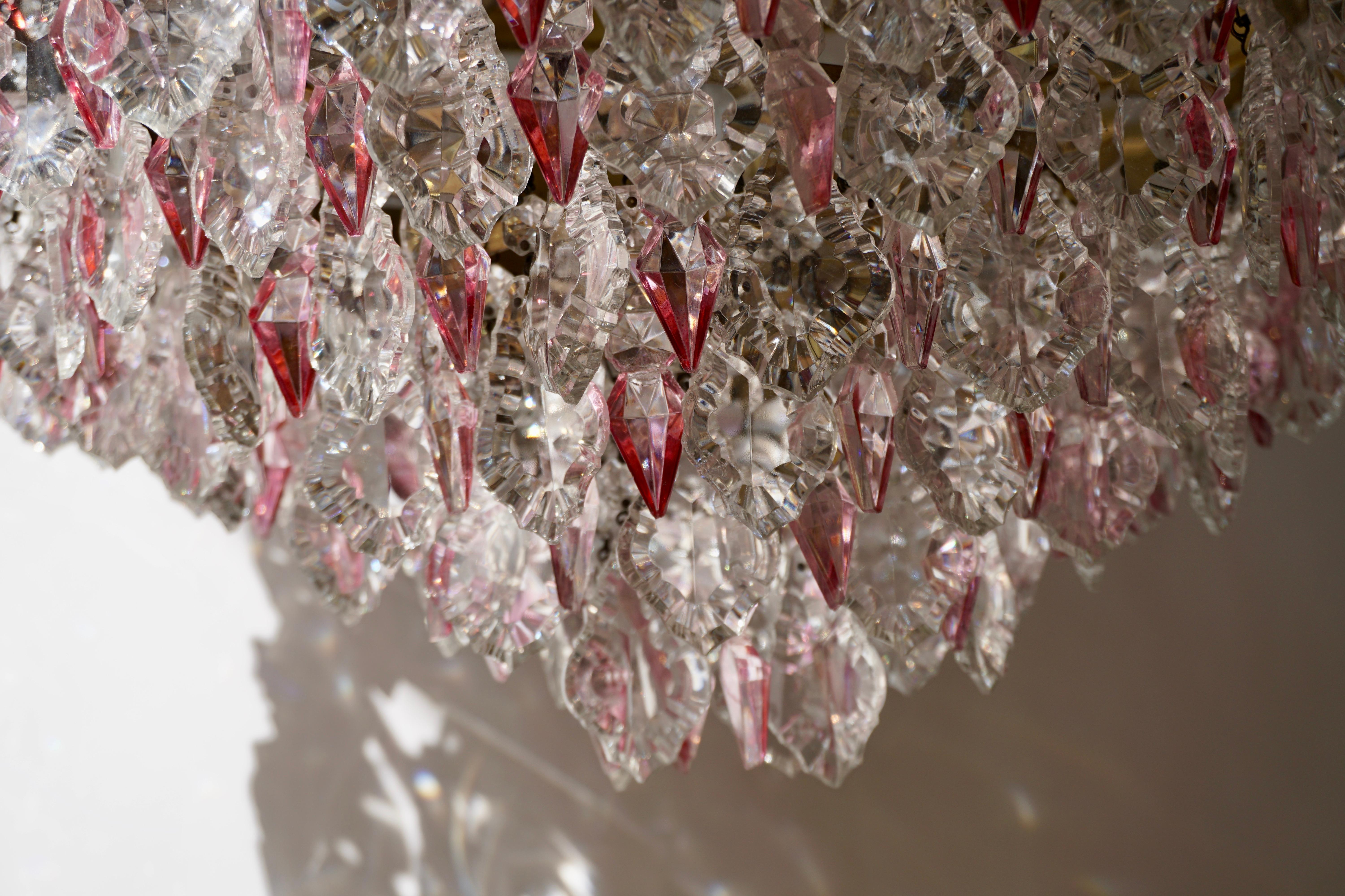 Rare Italian Chandelier with Pink Crystals and Pink Roses For Sale 6
