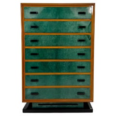 Rare Italian Chest of Drawers in Emerald Green Parchment, Walnut and Black, 50s