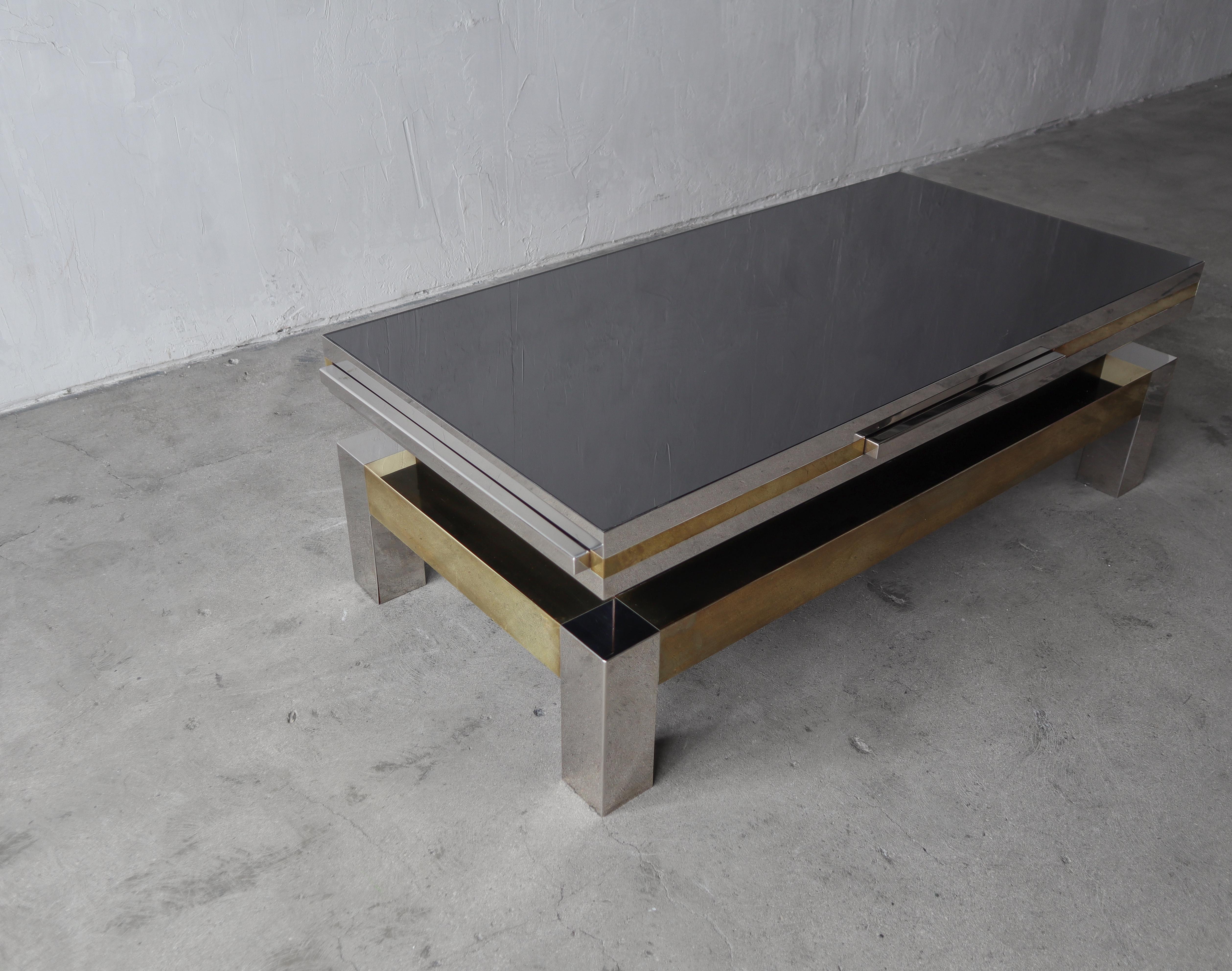 Polished Rare Italian Chrome and Brass Coffee Table by Sandro Petti