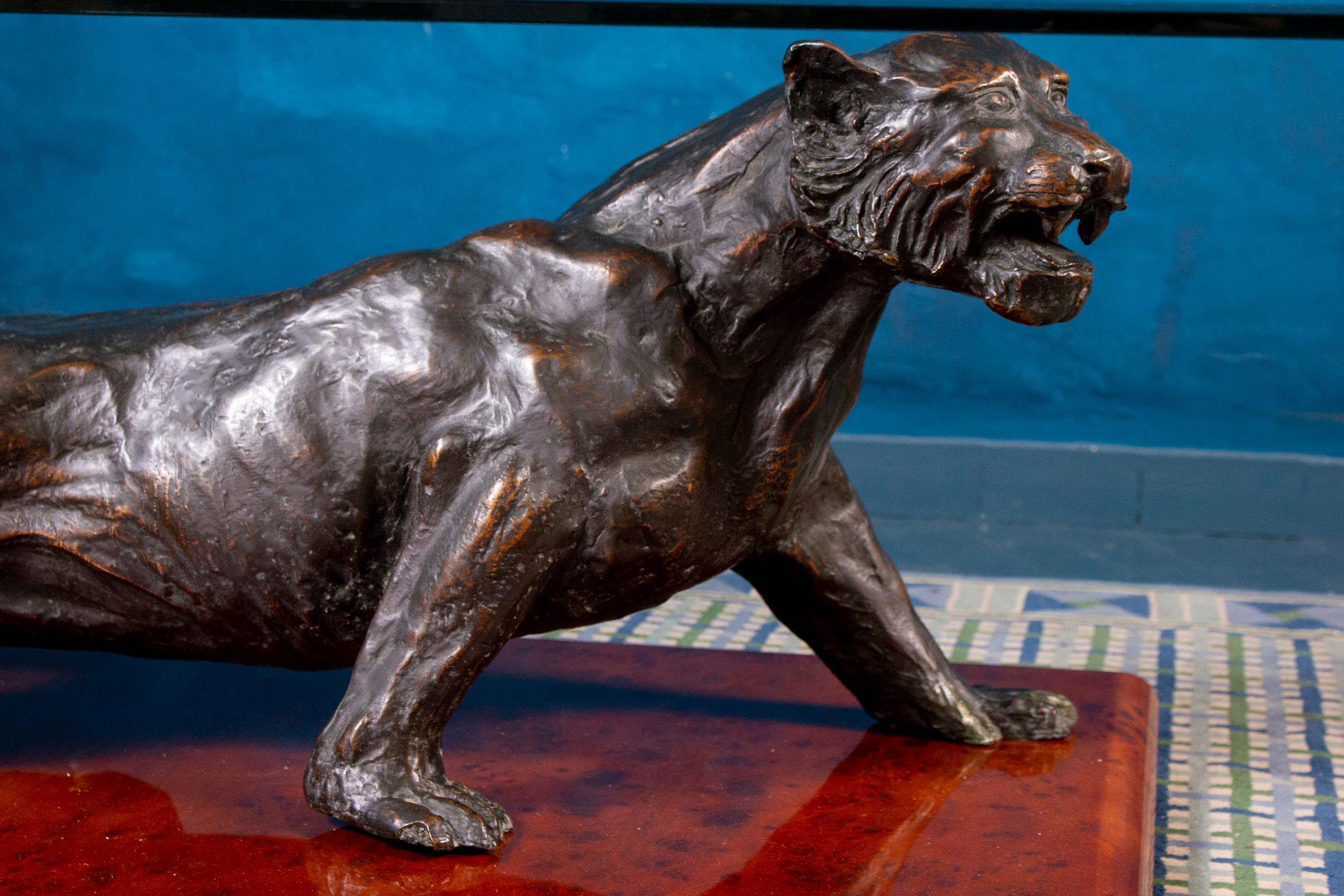 20th Century Rare Italian Coffee Table with Sculpture of Panther 1970'