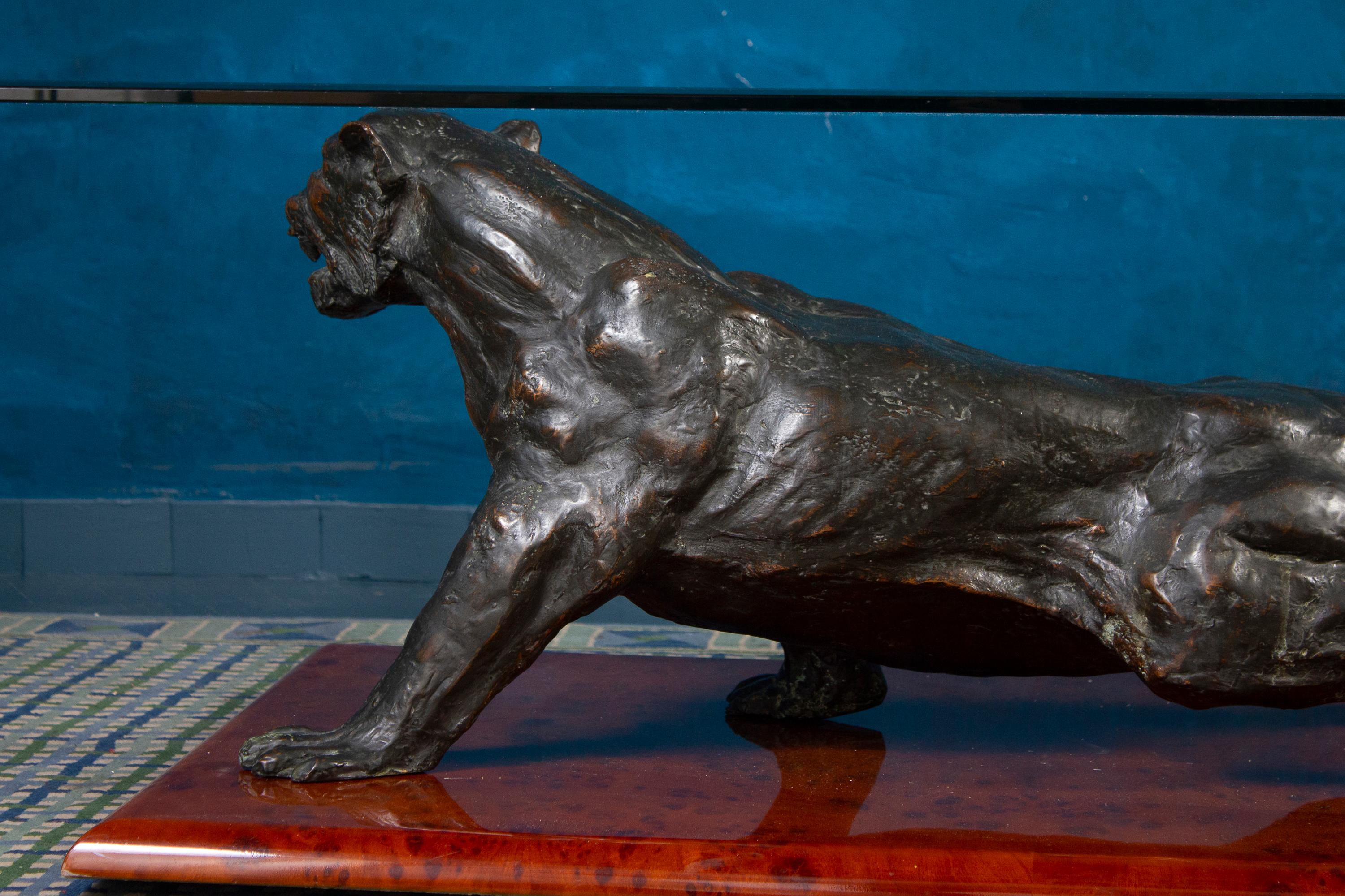 Rare Italian Coffee Table with Sculpture of Panther 1970' 2