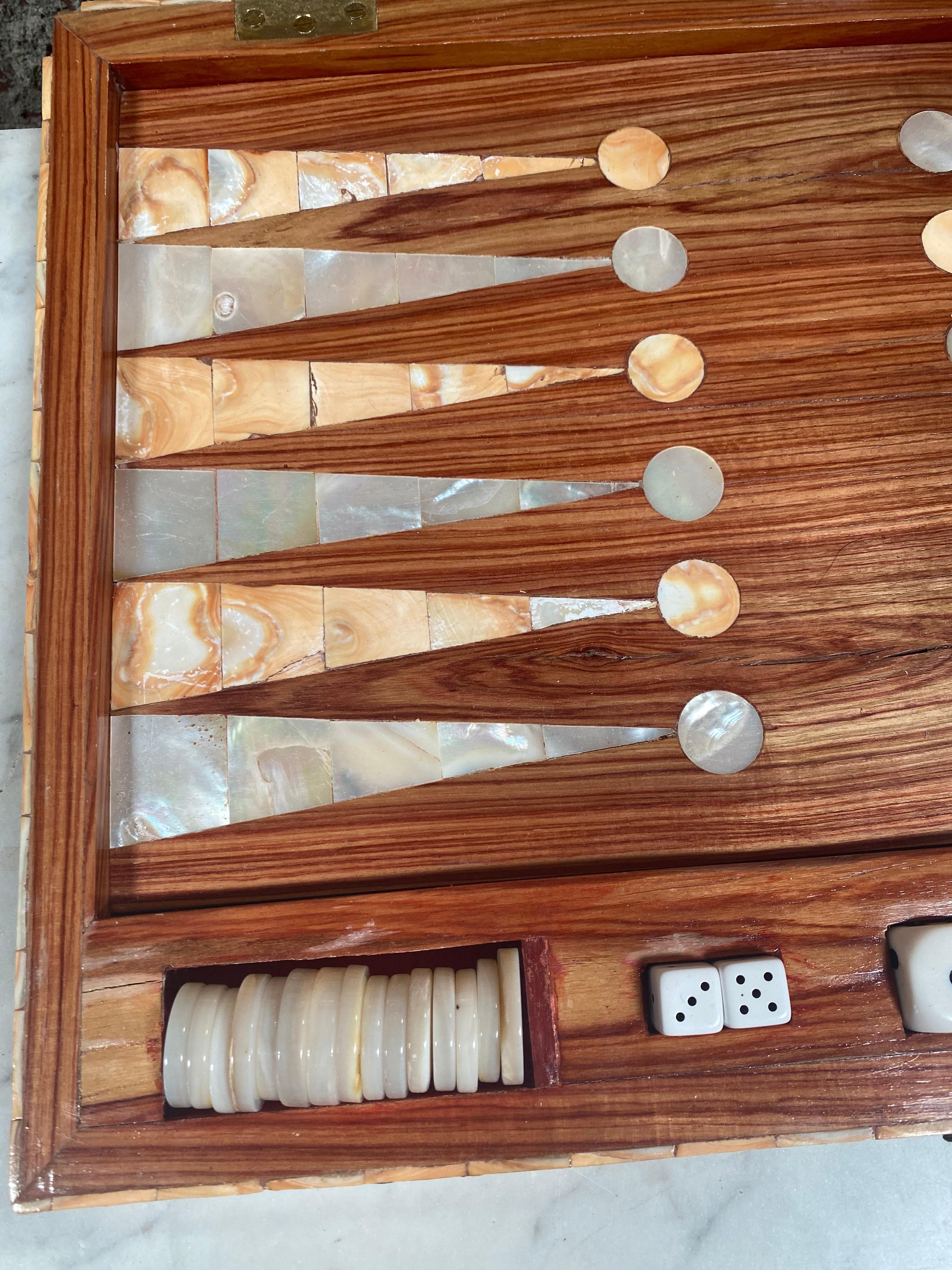 Rare Italian decorative wood backgammon game board, circa 1970.