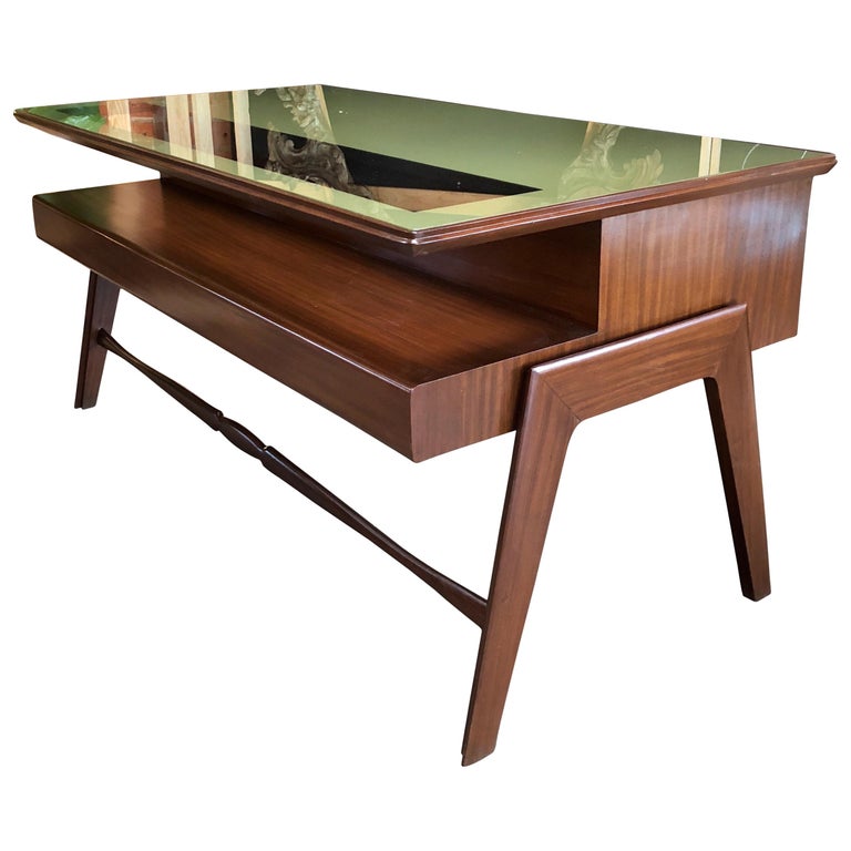 Rare Italian Executive Desk With Floating Glass Top By Vittorio