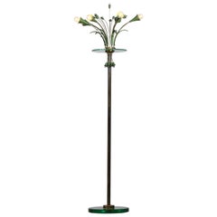 Rare Italian Floor Lamp 1950s in Glass and Floral Decor in Style Fontana Arte