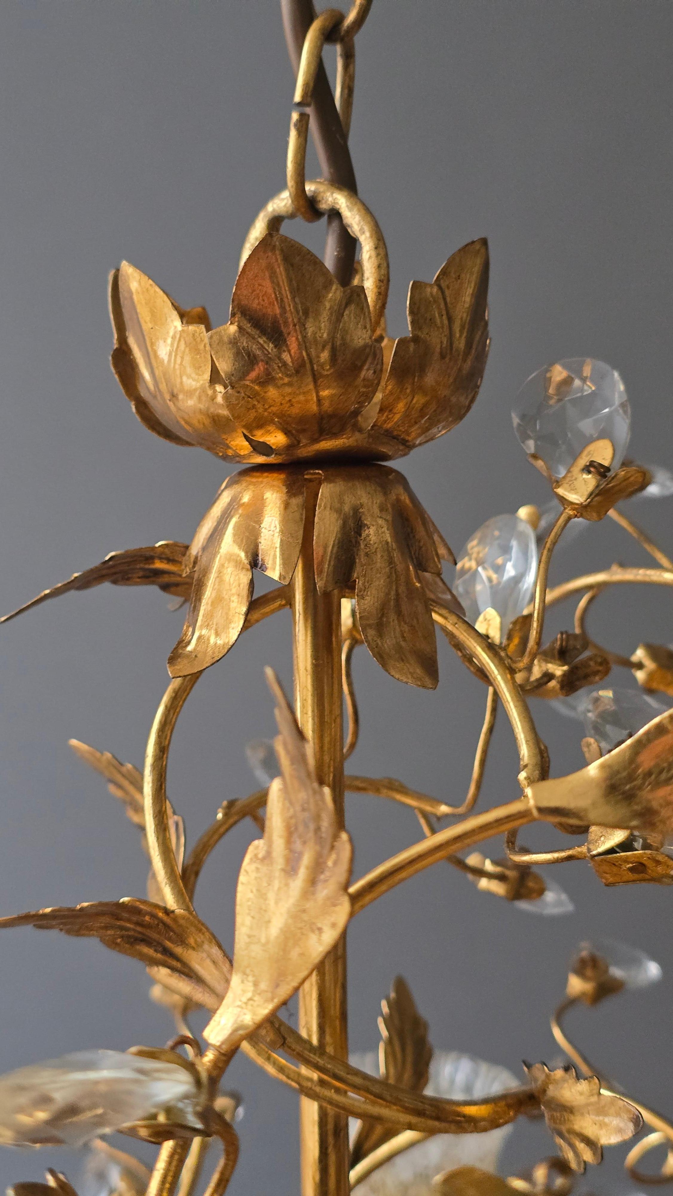 Rare Italian Floral Chandelier with Murano Glass Tulip Shades, circa 1950s en vente 3