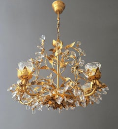 Rare Italian Floral Chandelier with Murano Glass Tulip Shades, circa 1950s