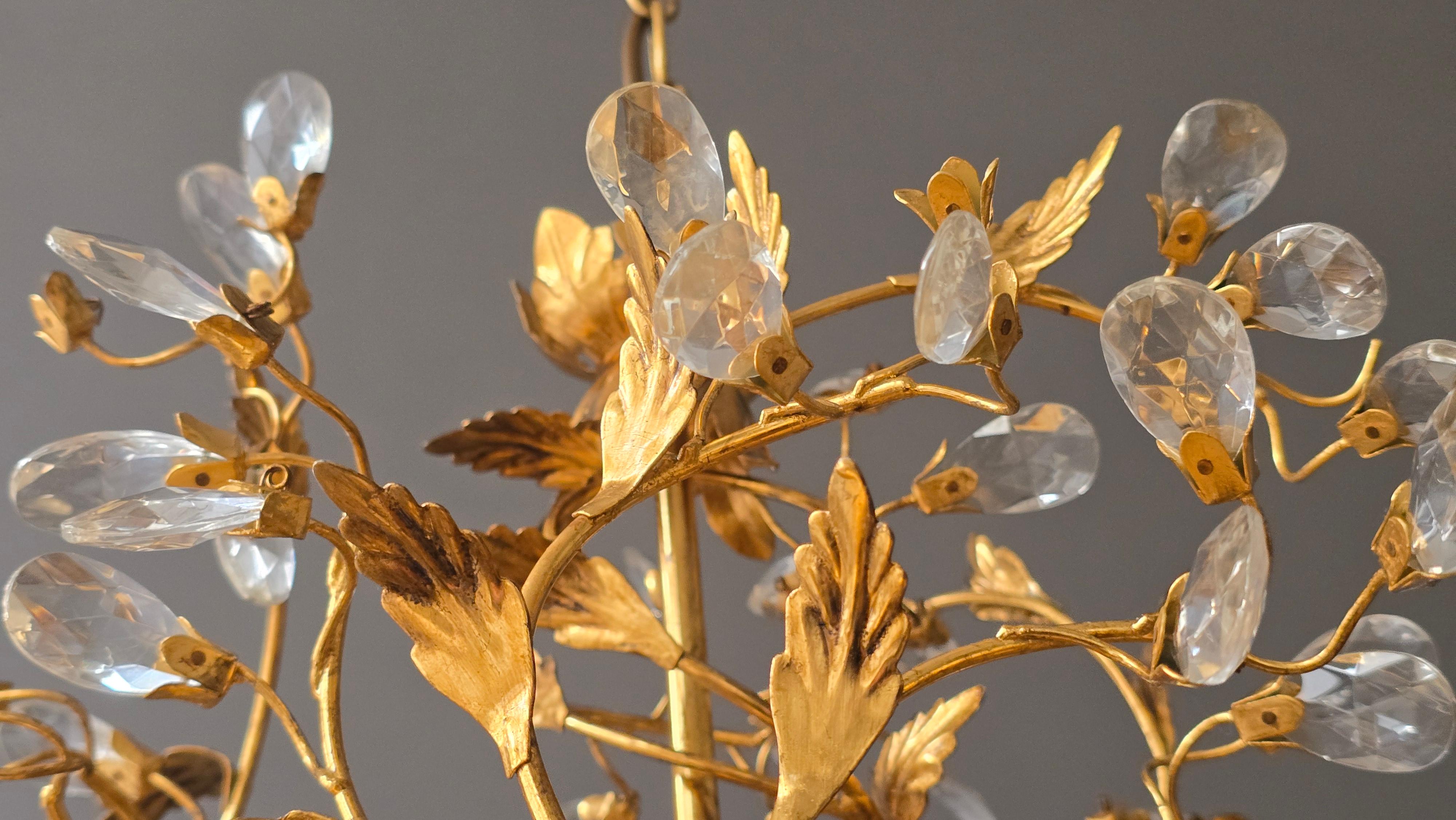 Rare Italian Floral Chandelier with Murano Glass Tulip Shades, circa 1950s en vente 1