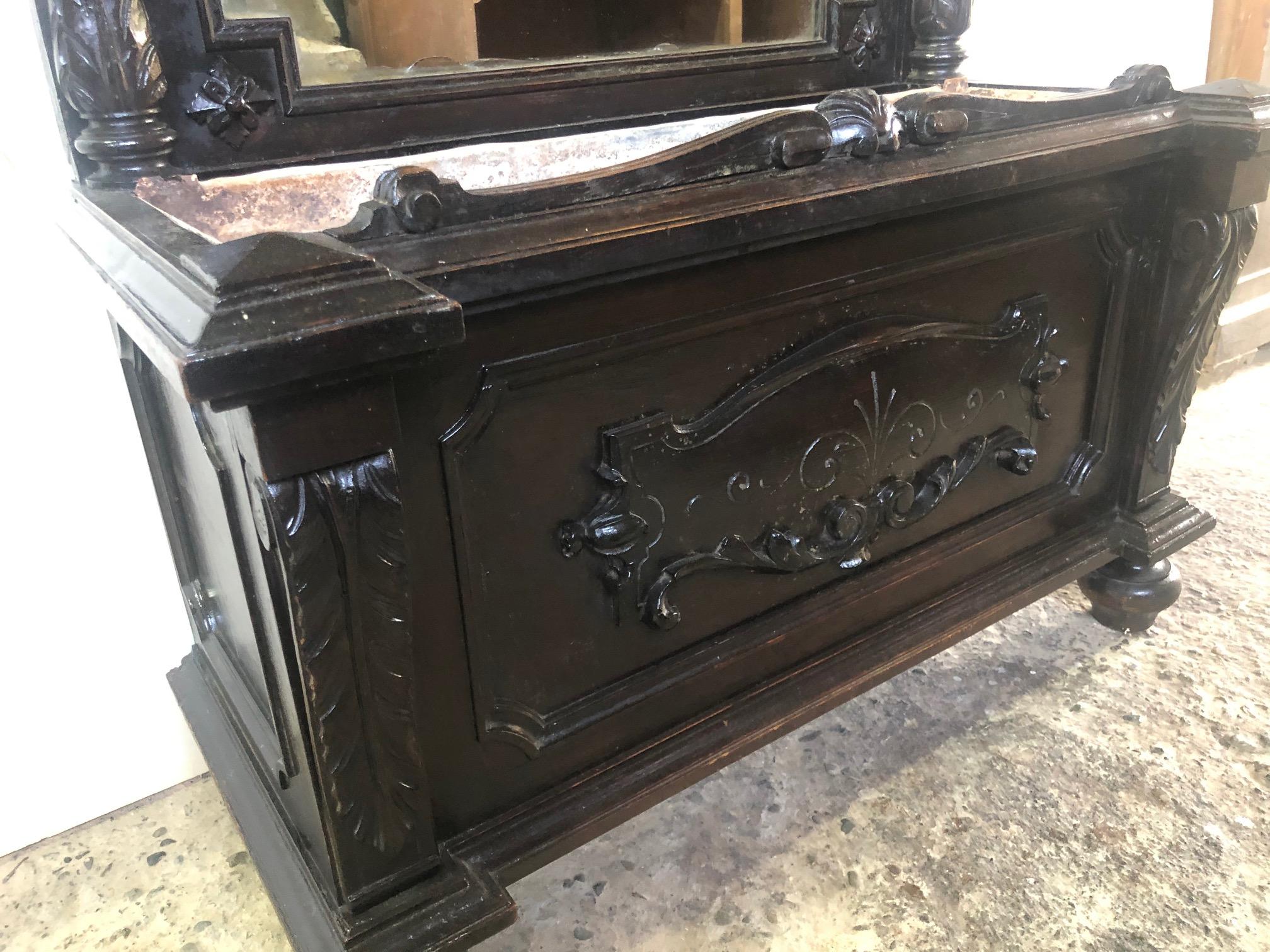 Rare Italian Furniture  Ebonized, with Original Mirror and Carvings For Sale 1